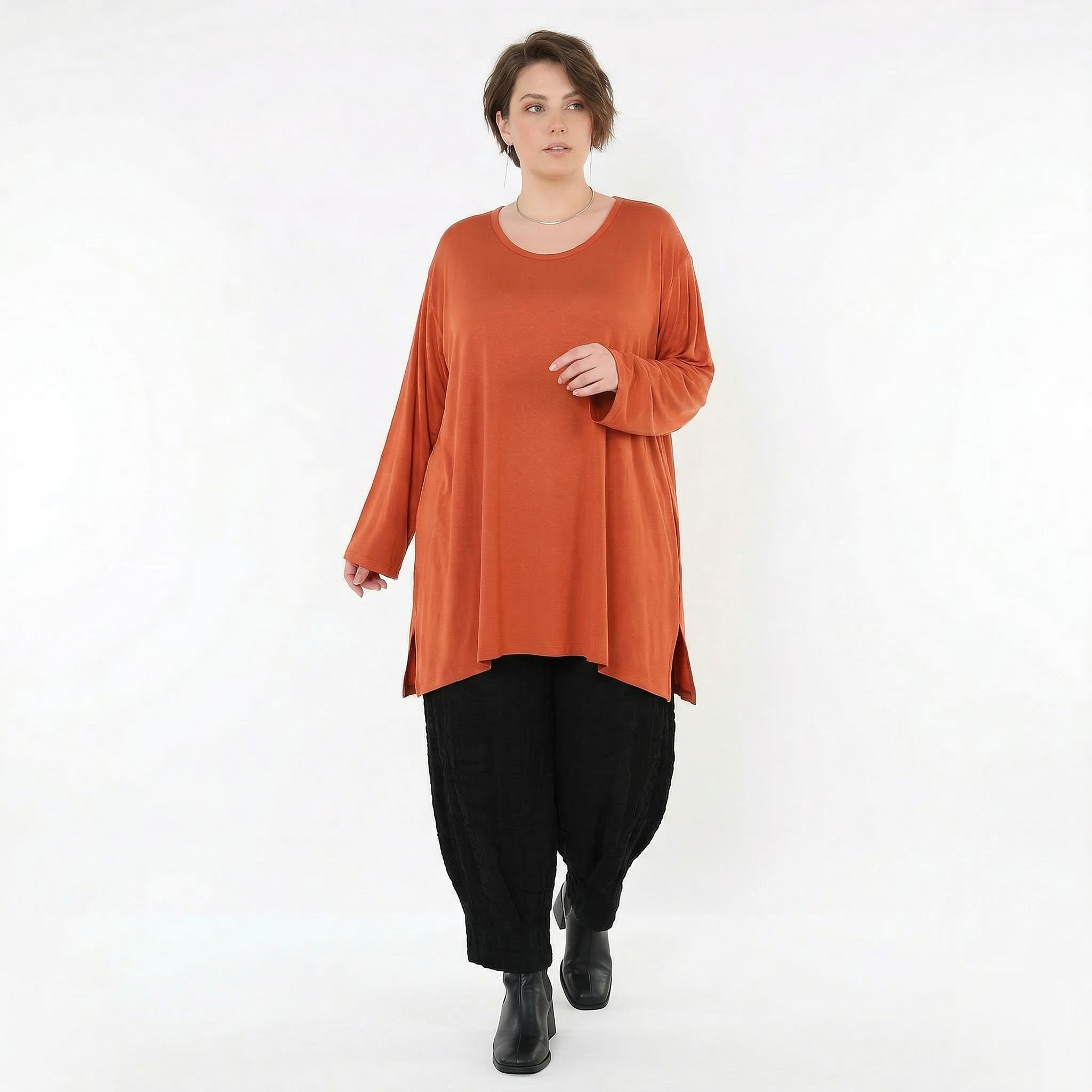AKH Fashion Bigshirt in gerader Form, aus Viskose, 1531.07054, Rost, Ausgefallen, Zeitlos