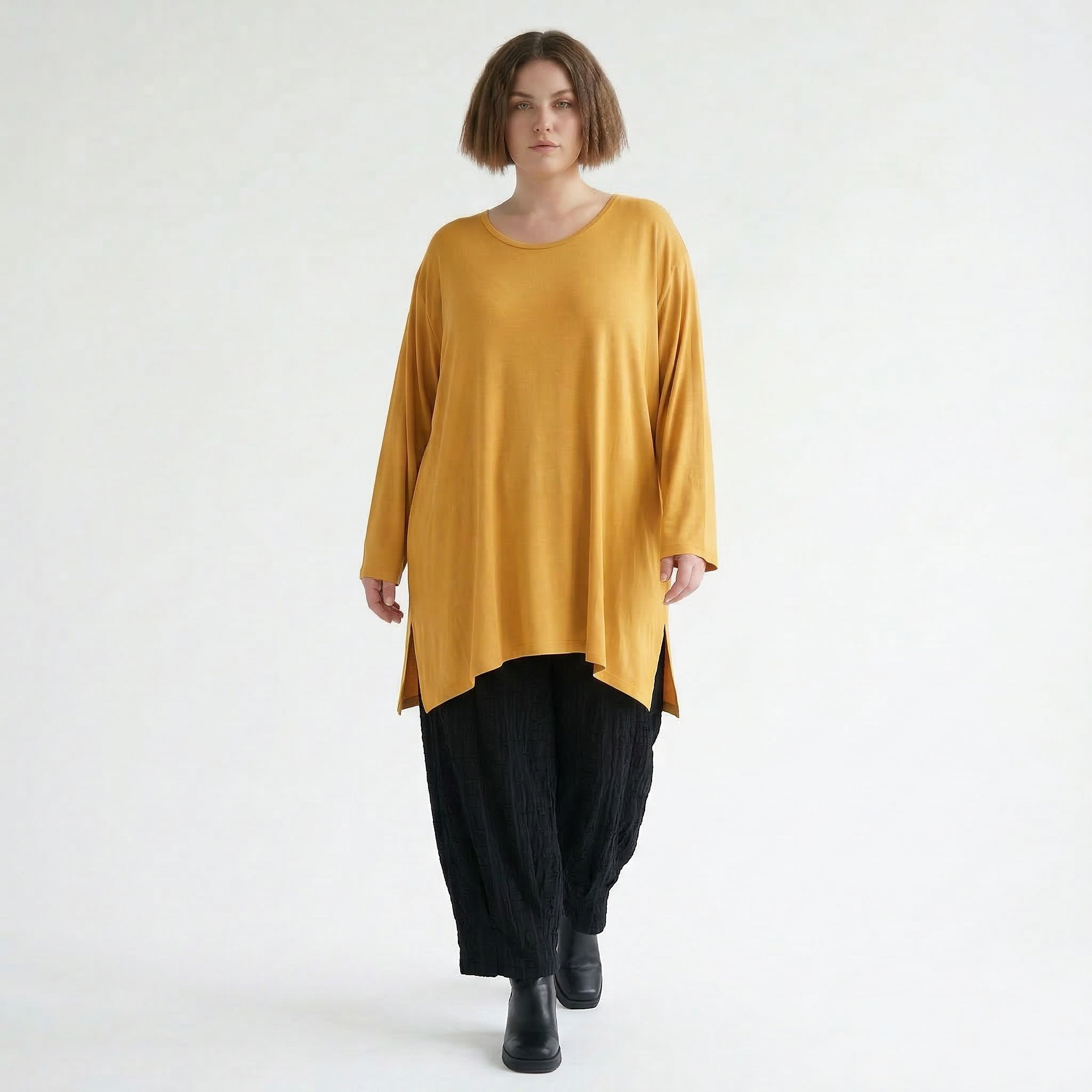 AKH Fashion Bigshirt in gerader Form, aus Viskose, 1531.07054, Senf, Ausgefallen, Zeitlos