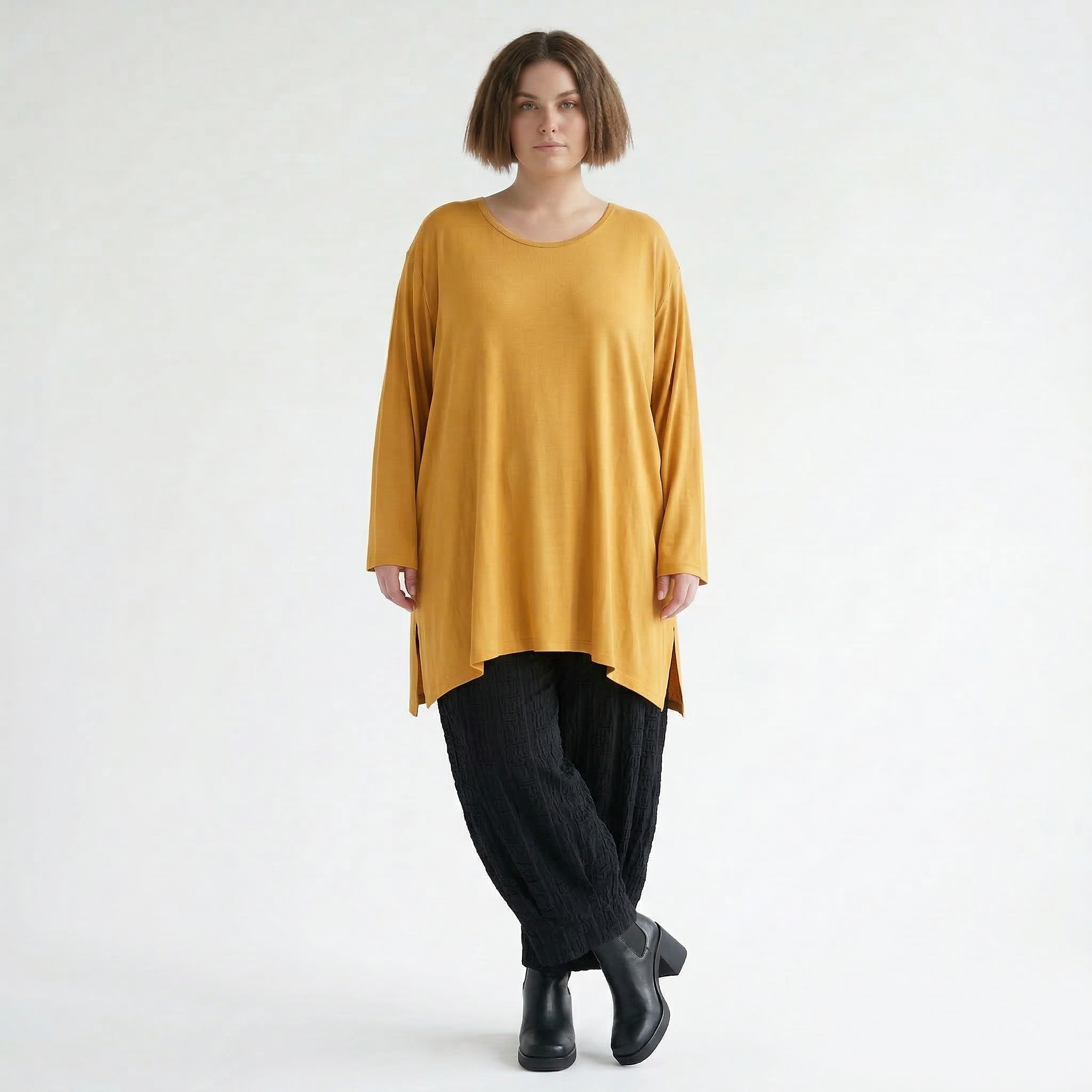 AKH Fashion Bigshirt in gerader Form, aus Viskose, 1531.07054, Senf, Ausgefallen, Zeitlos