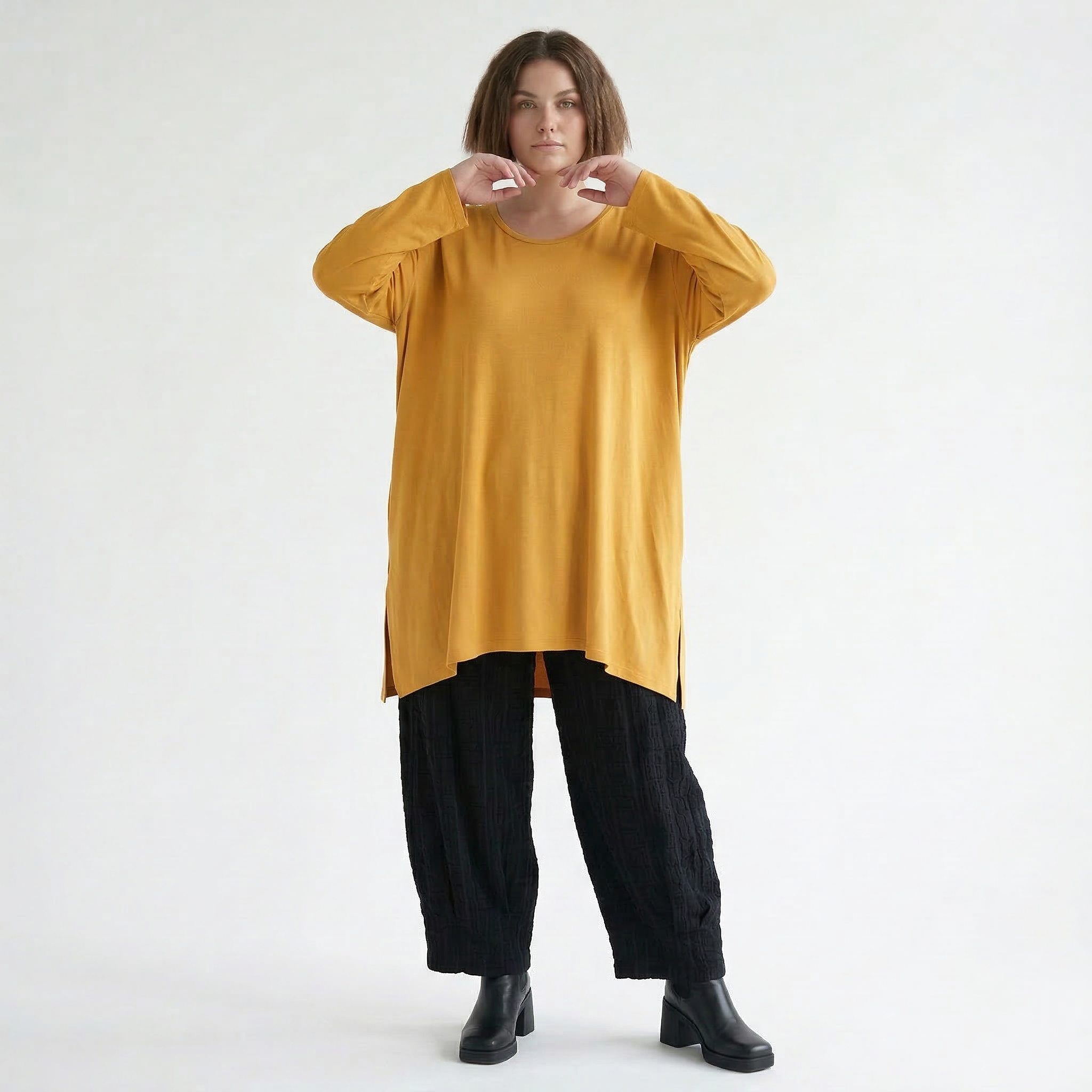 AKH Fashion Bigshirt in gerader Form, aus Viskose, 1531.07054, Senf, Ausgefallen, Zeitlos