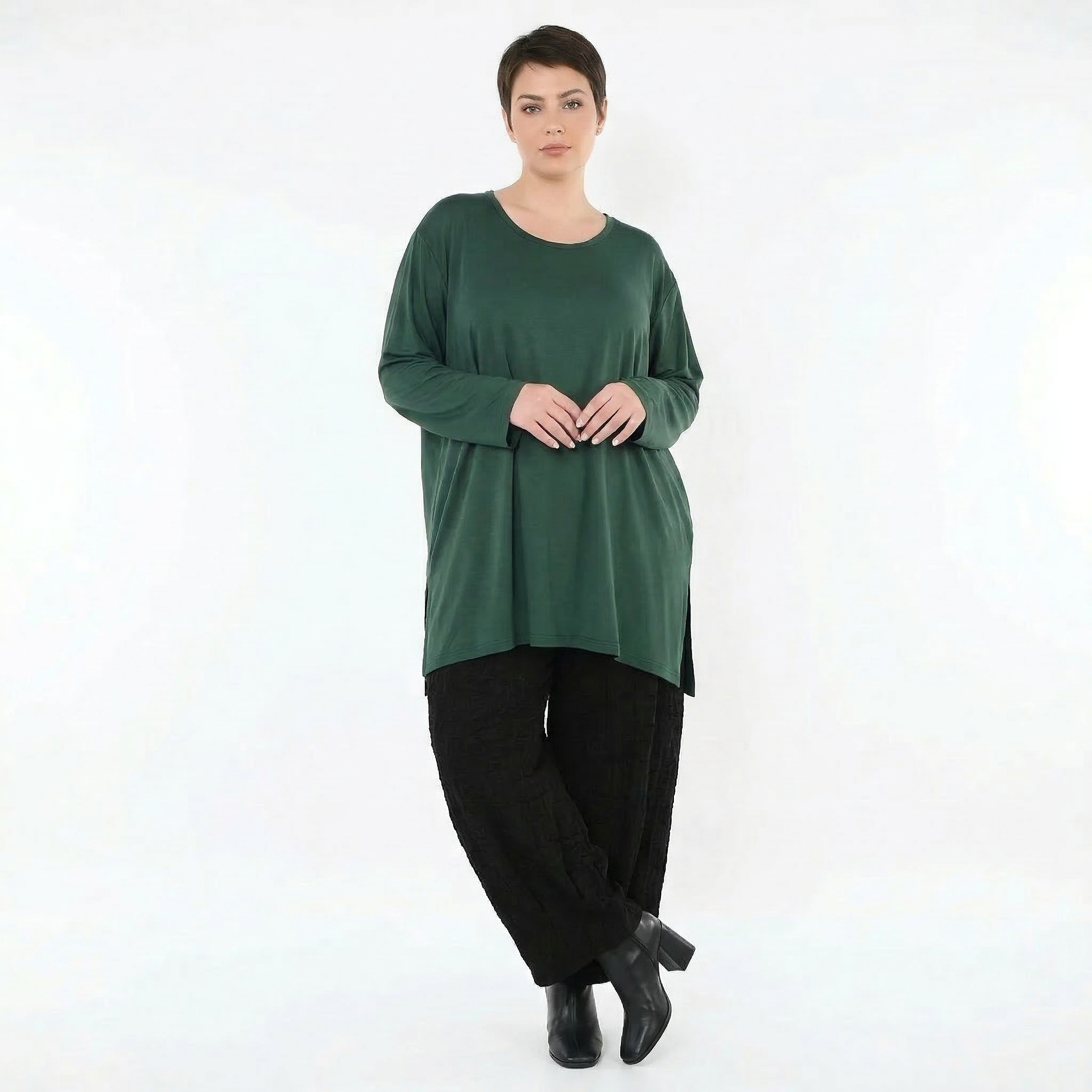 AKH Fashion Bigshirt in gerader Form, aus Viskose, 1531.07054, Tannengrün, Ausgefallen, Zeitlos