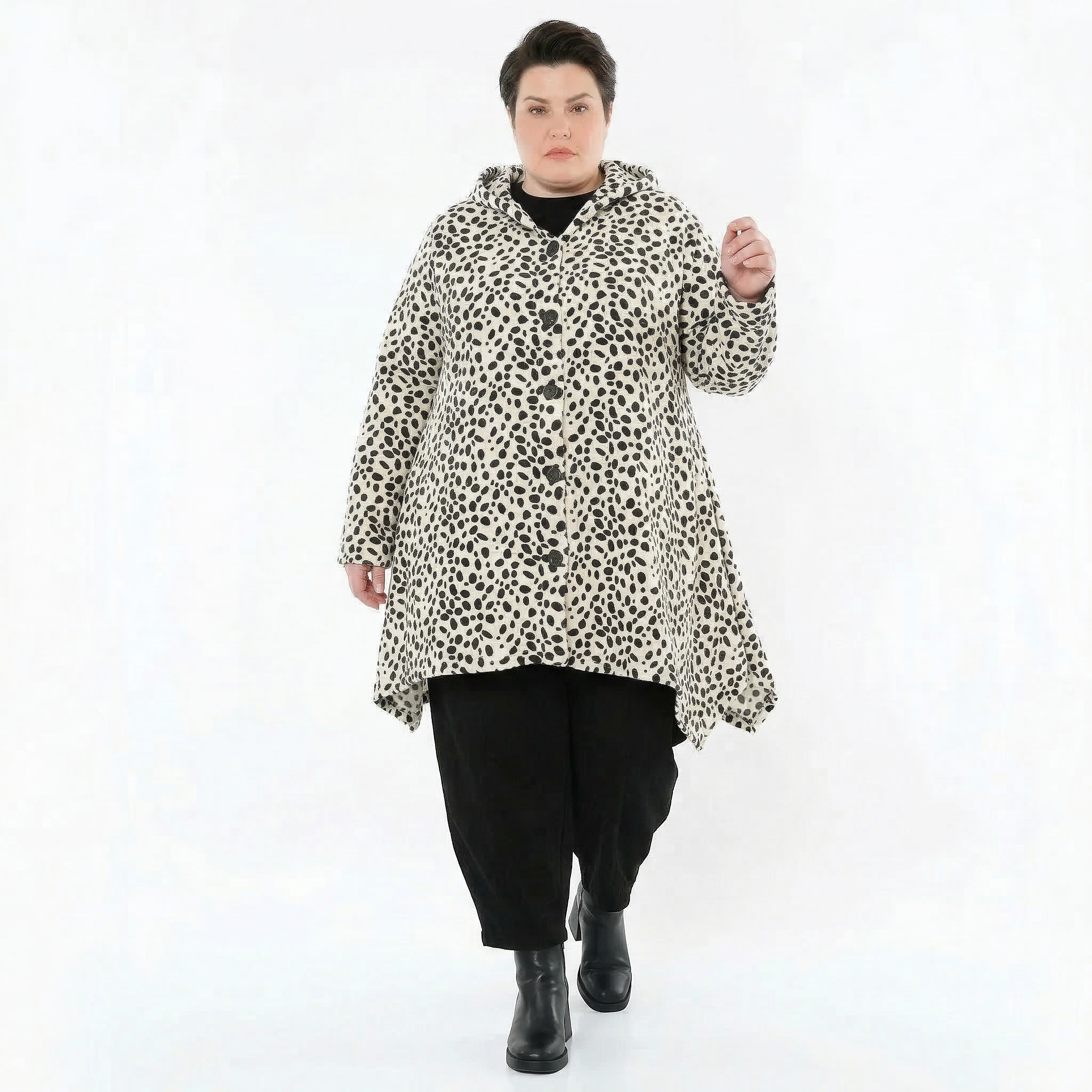 A-Form Jacke von AKH Fashion aus Polyester, 1527.02030, Weiß/Schwarz, Punkte, Ausgefallen