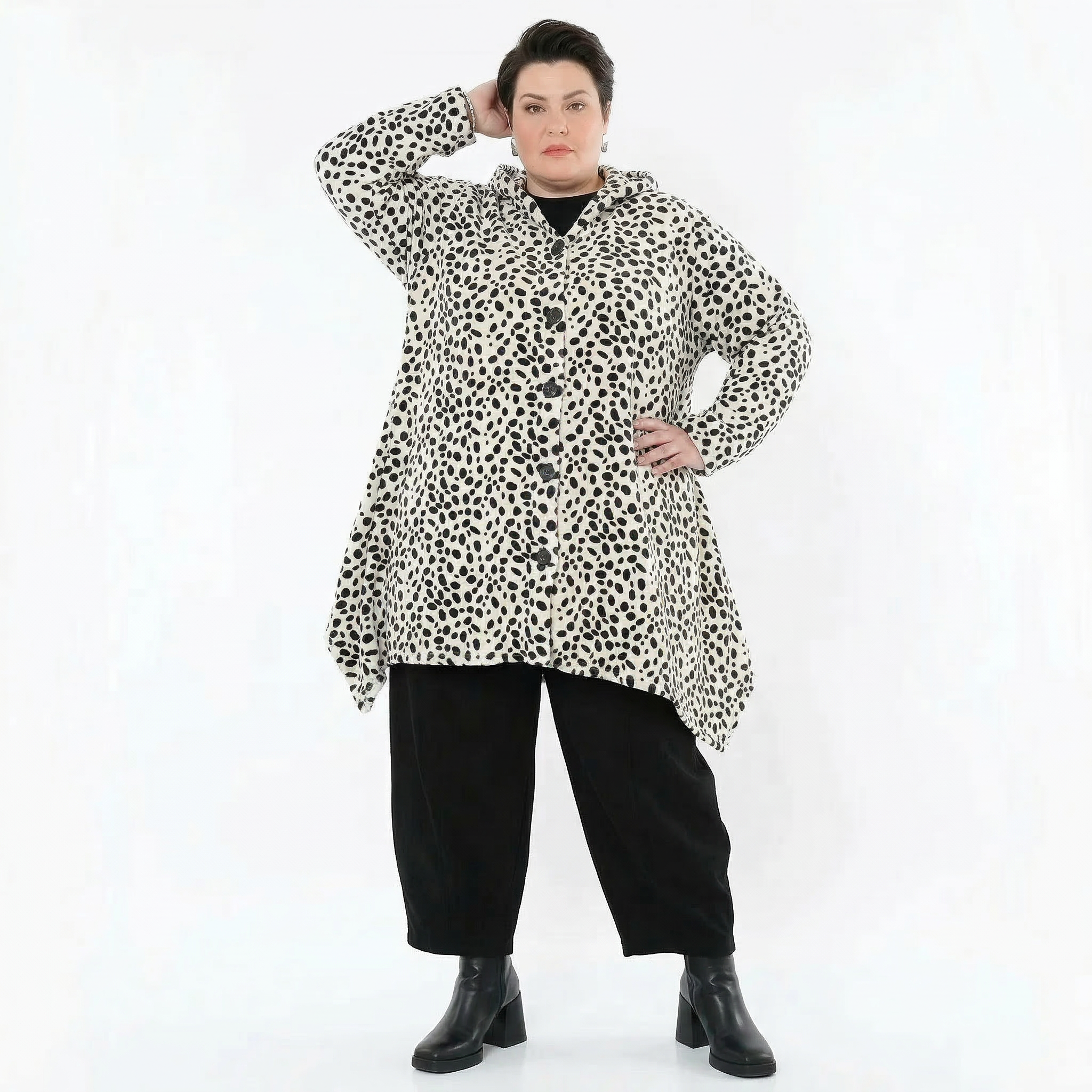 A-Form Jacke von AKH Fashion aus Polyester, 1527.02030, Weiß/Schwarz, Punkte, Ausgefallen