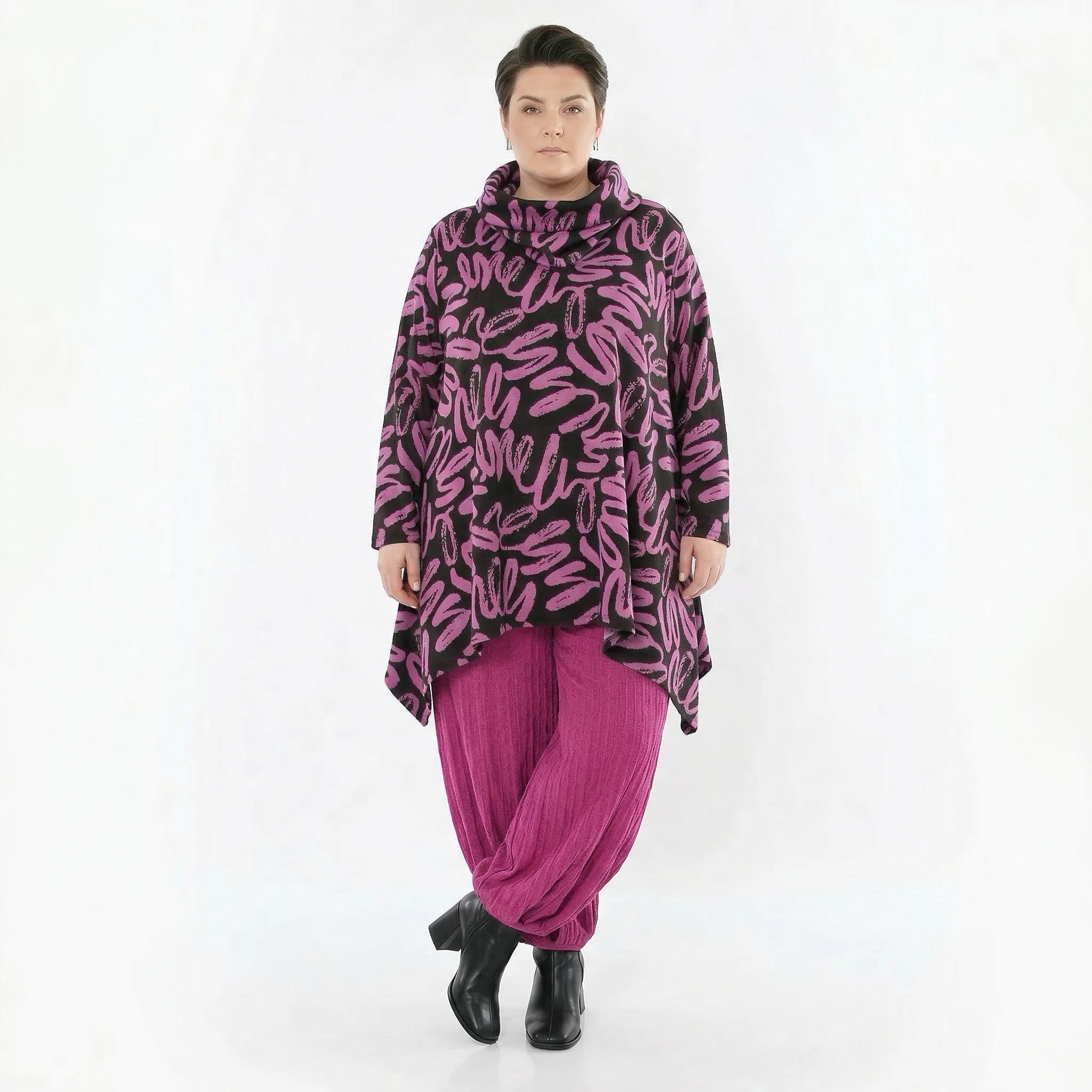 A-Form Shirt von AKH Fashion aus Materialmix, 1529.03371, Schwarz/Fuchsia, Kringel, Schick