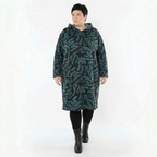 A-Linienkleid in Schwarzpetrol aus Frenchterry mit Kapuze Kringelmuster und Ziptaschen