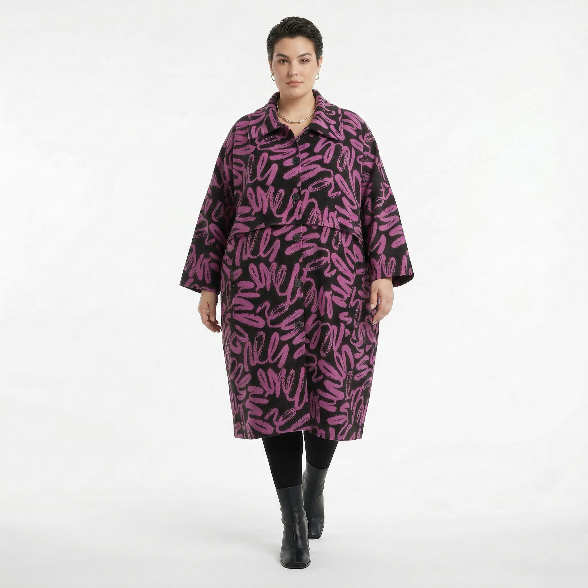 AKH Fashion Mantel in Glocken-Form, aus Materialmix, 1529.07041, Schwarz/Fuchsia, Kringel