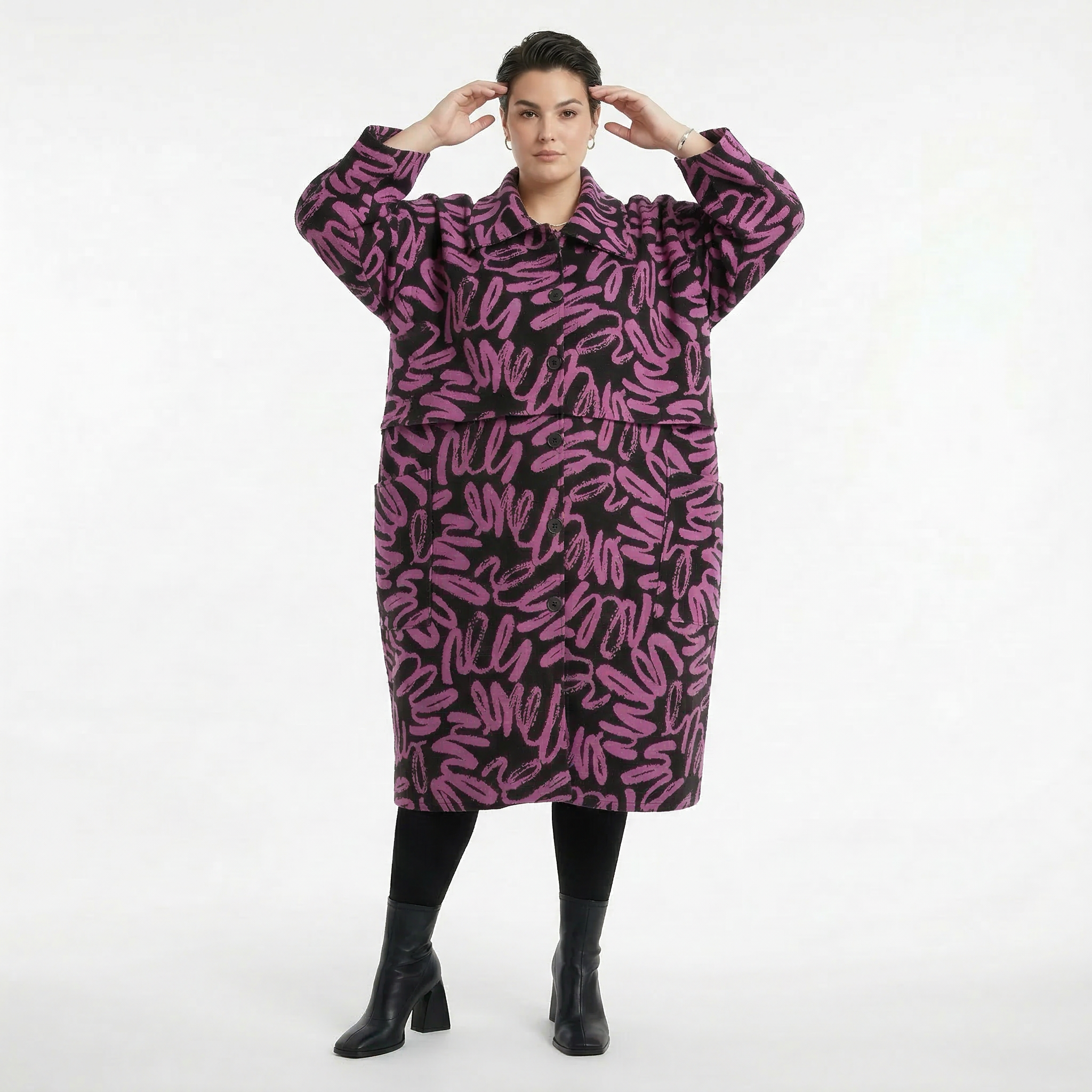 AKH Fashion Mantel in Glocken-Form, aus Materialmix, 1529.07041, Schwarz/Fuchsia, Kringel