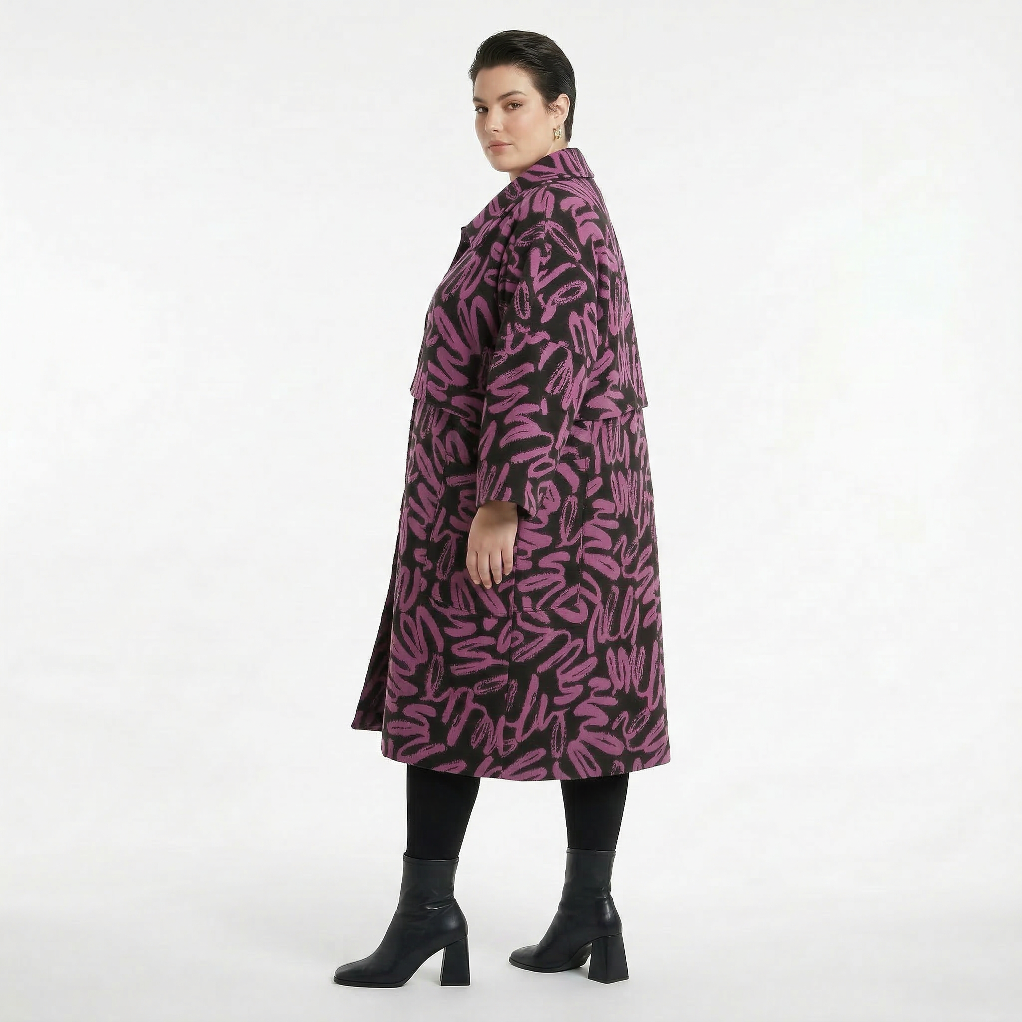 AKH Fashion Mantel in Glocken-Form, aus Materialmix, 1529.07041, Schwarz/Fuchsia, Kringel