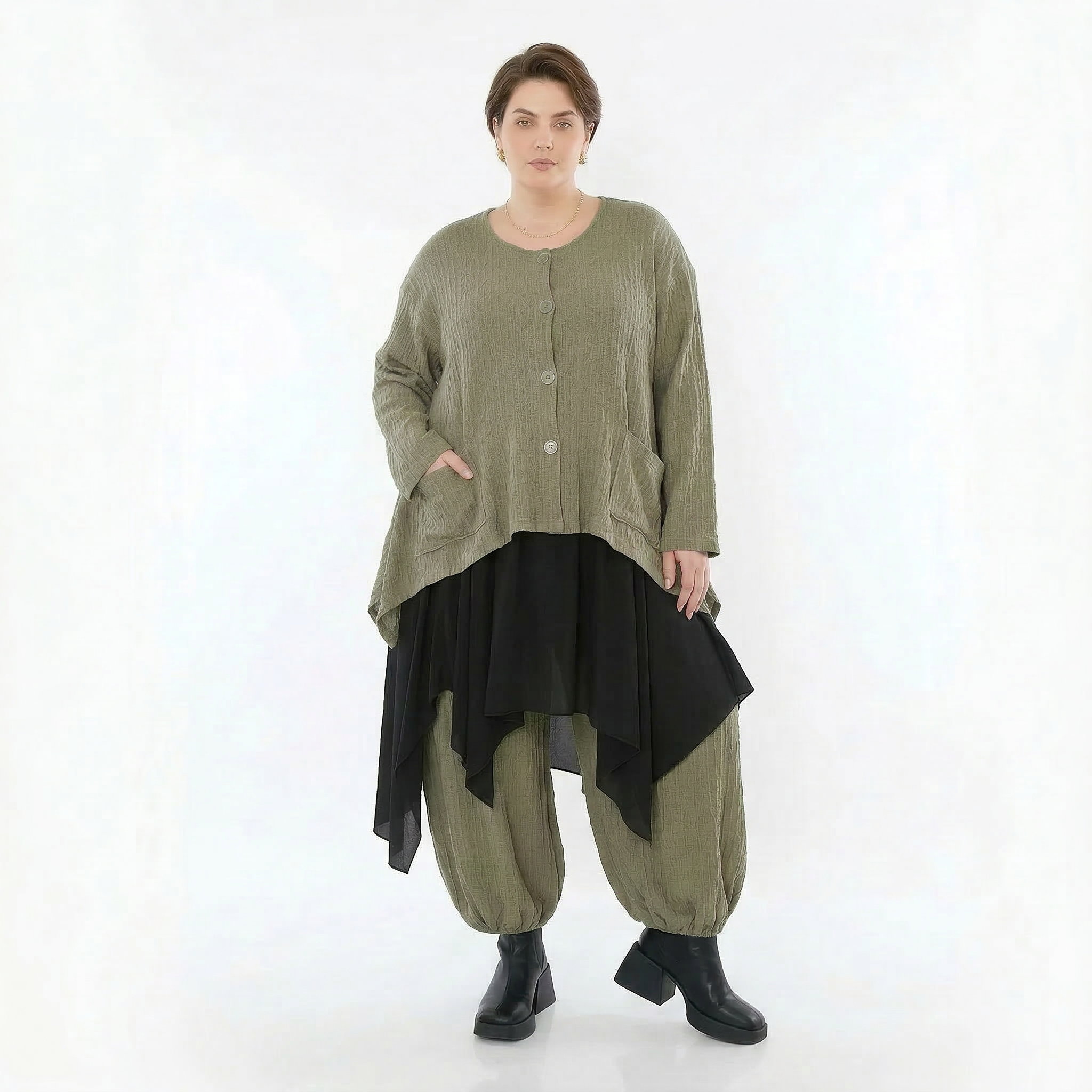 A-Form Jacke von AKH Fashion aus Materialmix, 1532.00118, Olive, Wellen, Ausgefallen