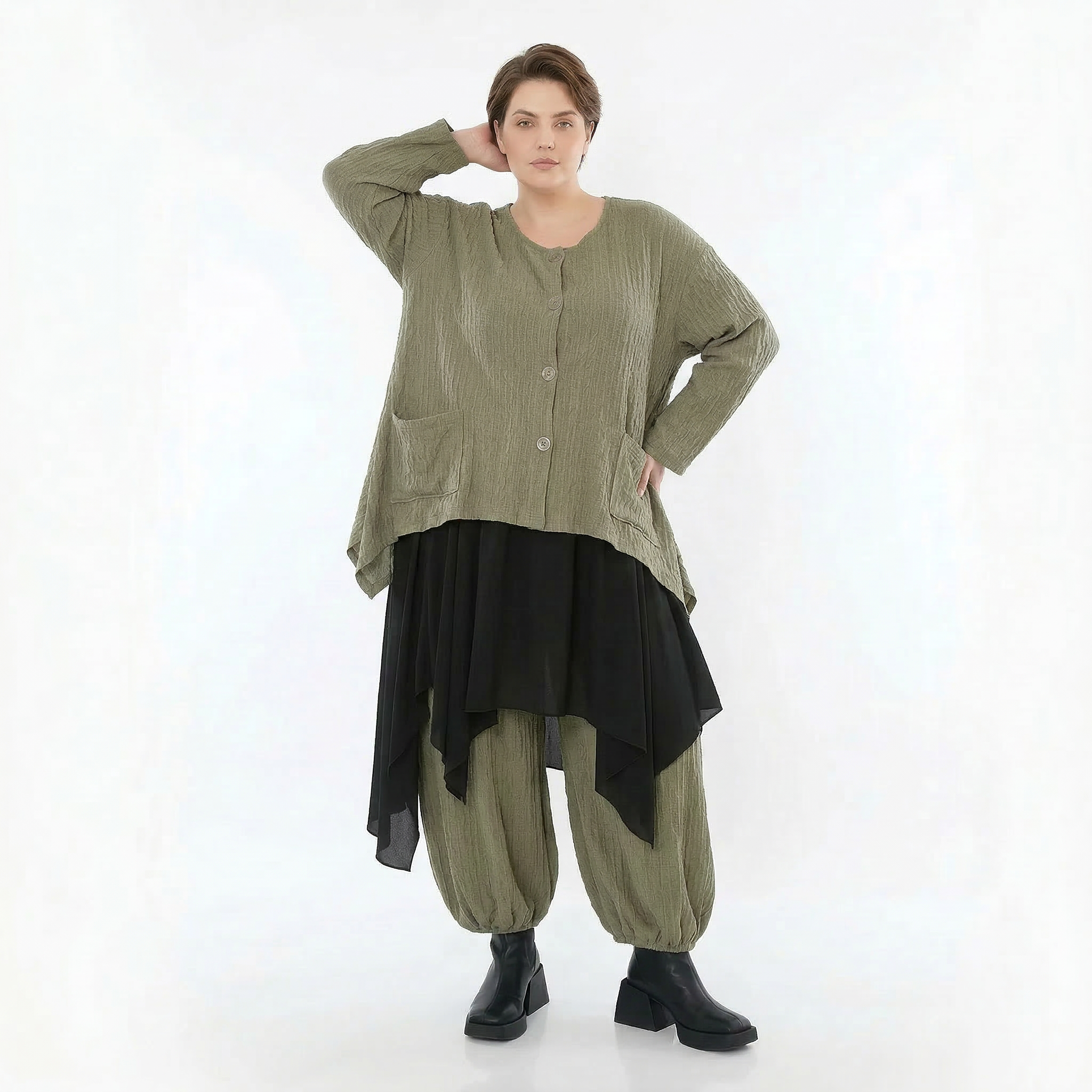 A-Form Jacke von AKH Fashion aus Materialmix, 1532.00118, Olive, Wellen, Ausgefallen