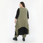 Olives Feinstrick Zipfelkleid mit Rundhalsausschnitt ärmellos in Streifen Wellenoptik