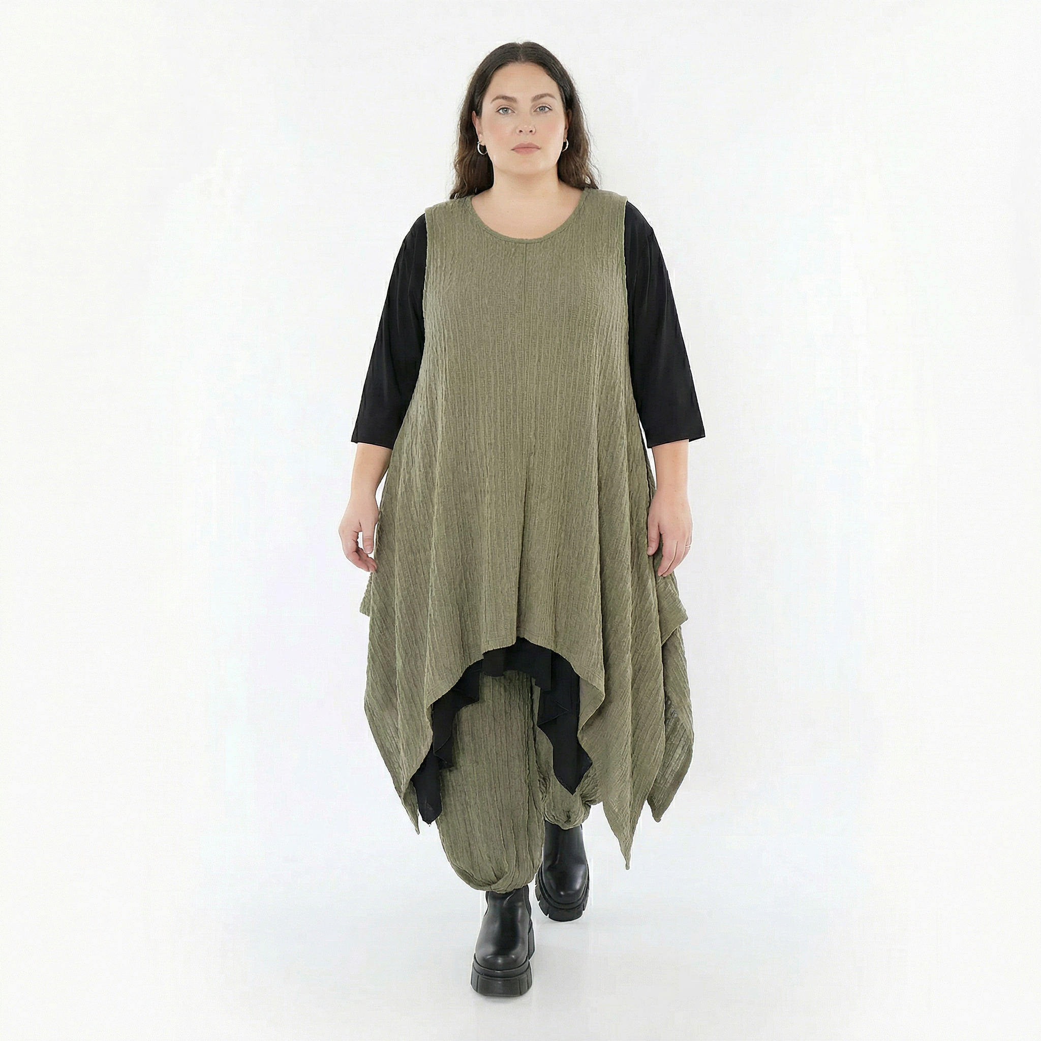 Zipfel Kleid von AKH Fashion aus Materialmix, 1532.03067, Olive, Wellen, Ausgefallen
