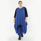 Royalblaues Zipfelkleid aus Feinstrick ärmellos mit Rundhals Wellenmuster Ajourmuster