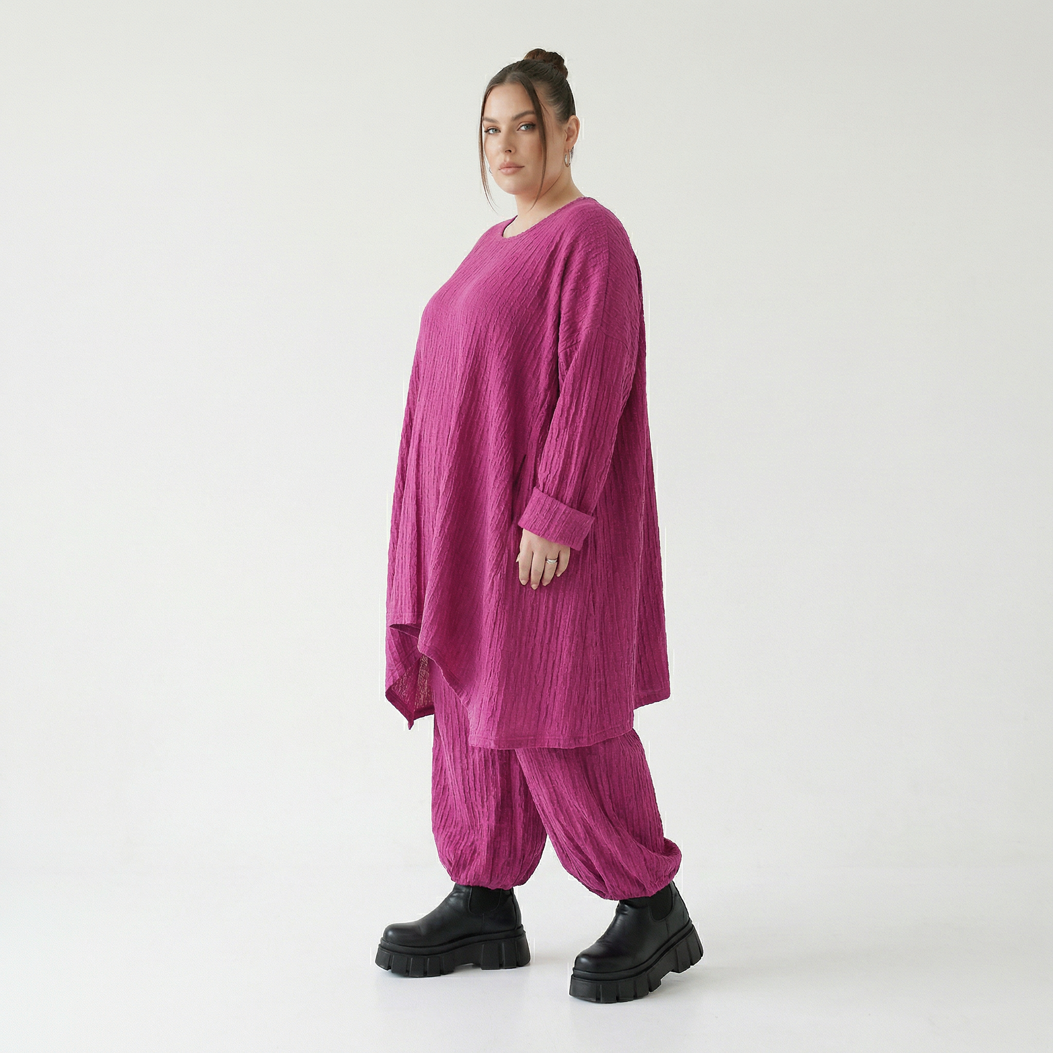 A-Form Bigshirt von AKH Fashion aus Materialmix, 1532.07014, Fuchsia, Wellen, Ausgefallen