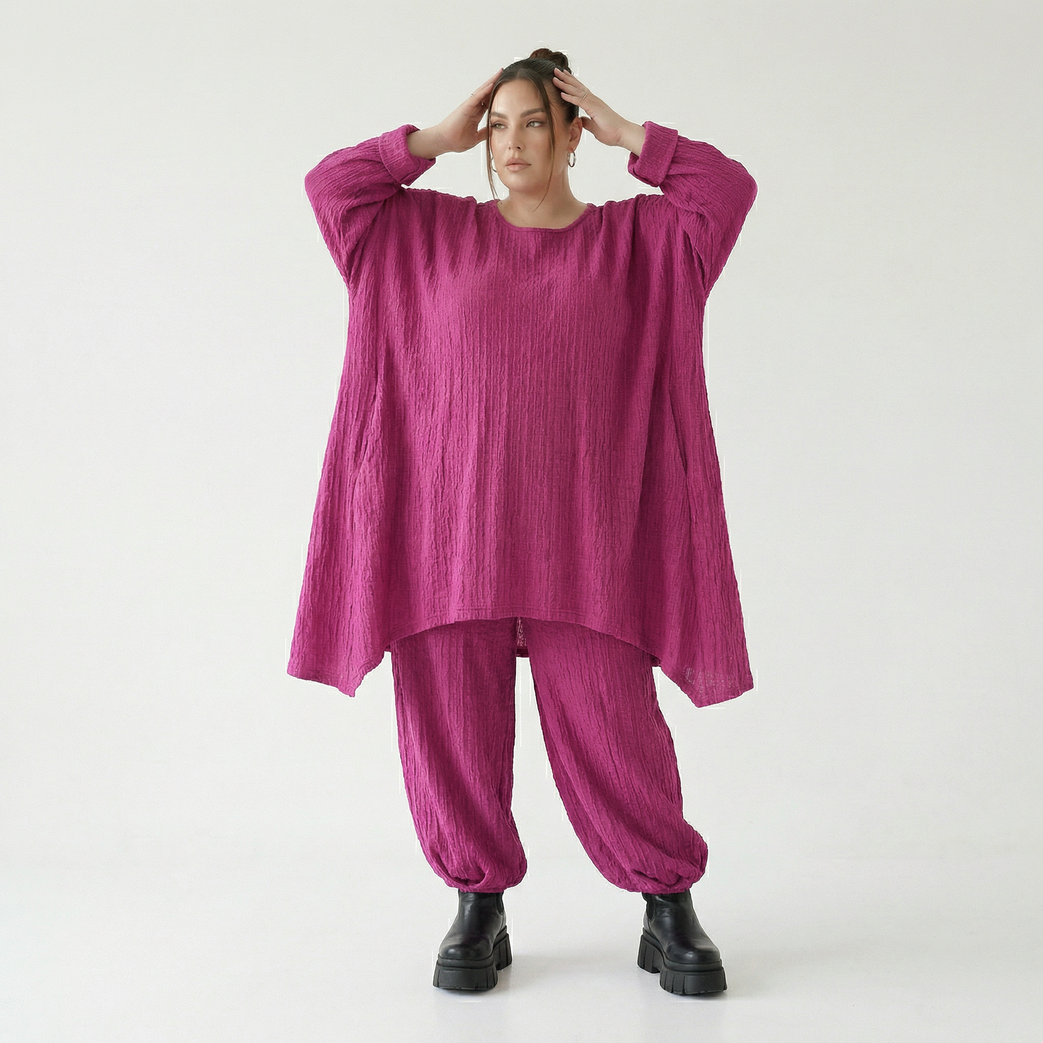 A-Form Bigshirt von AKH Fashion aus Materialmix, 1532.07014, Fuchsia, Wellen, Ausgefallen