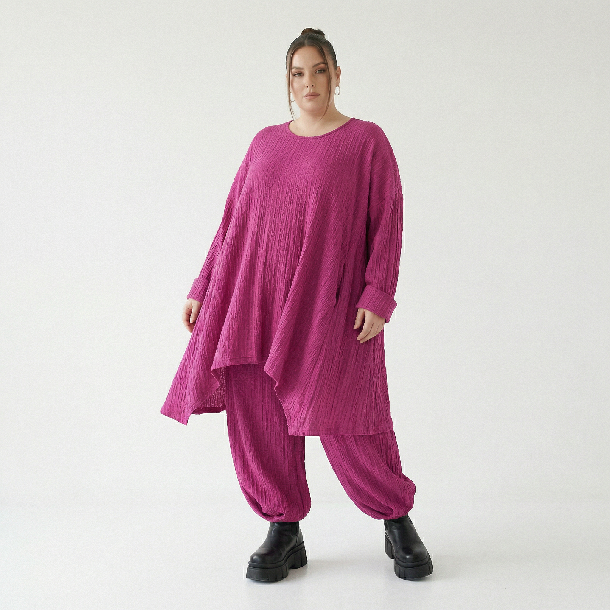 A-Form Bigshirt von AKH Fashion aus Materialmix, 1532.07014, Fuchsia, Wellen, Ausgefallen