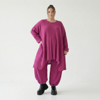 Fuchsia Feinstrick Ballonhose mit Streifen Wellen und Ajournmuster weich und stretchig