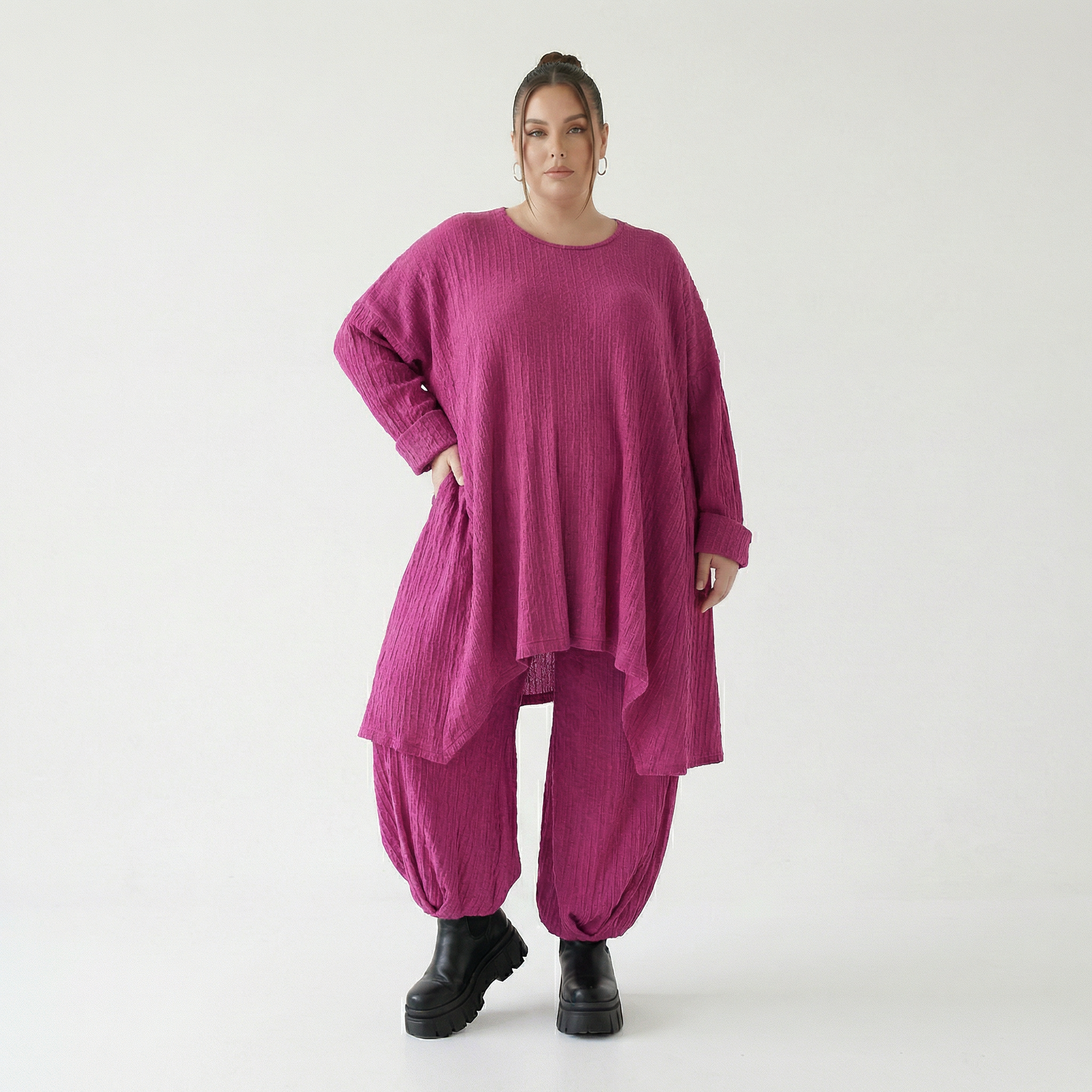 A-Form Bigshirt von AKH Fashion aus Materialmix, 1532.07014, Fuchsia, Wellen, Ausgefallen