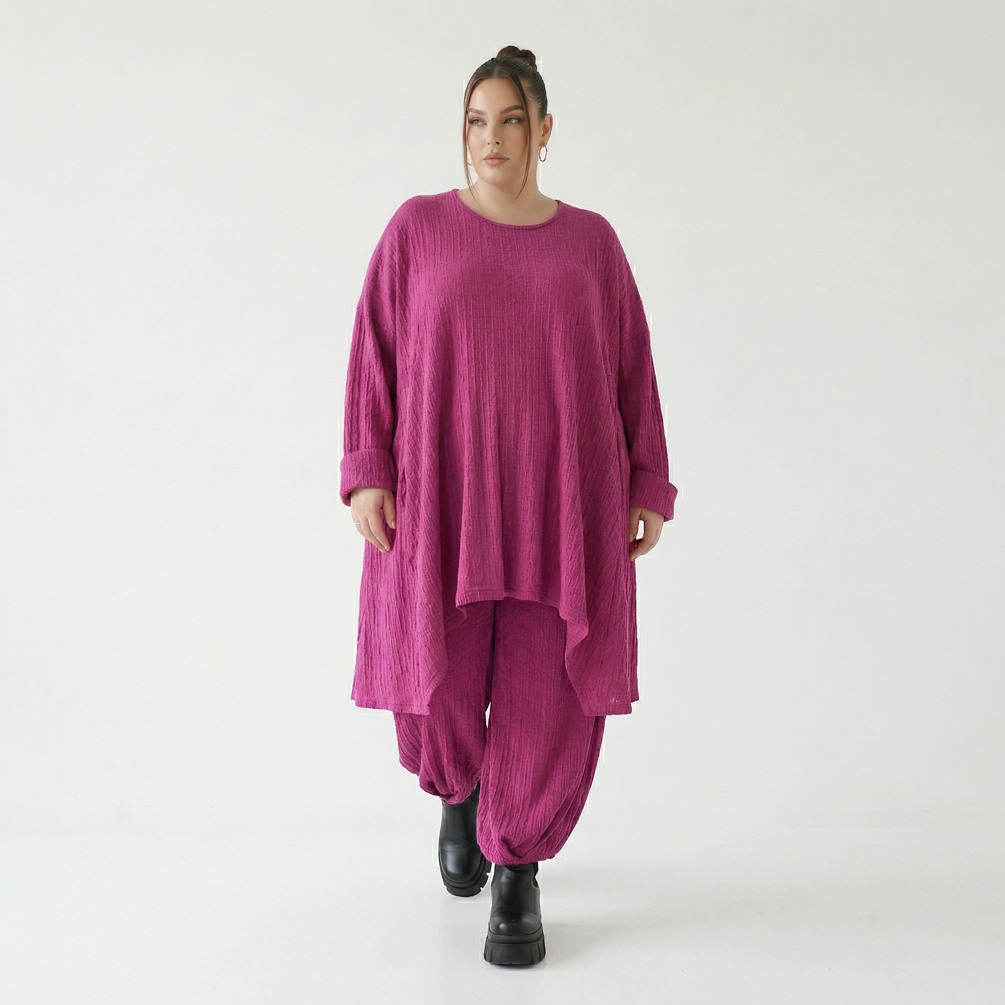 A-Form Bigshirt von AKH Fashion aus Materialmix, 1532.07014, Fuchsia, Wellen, Ausgefallen