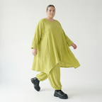 Lime Ballonhose aus softem Feinstrick mit Wellenmuster und Ajourmuster aus Frankreich