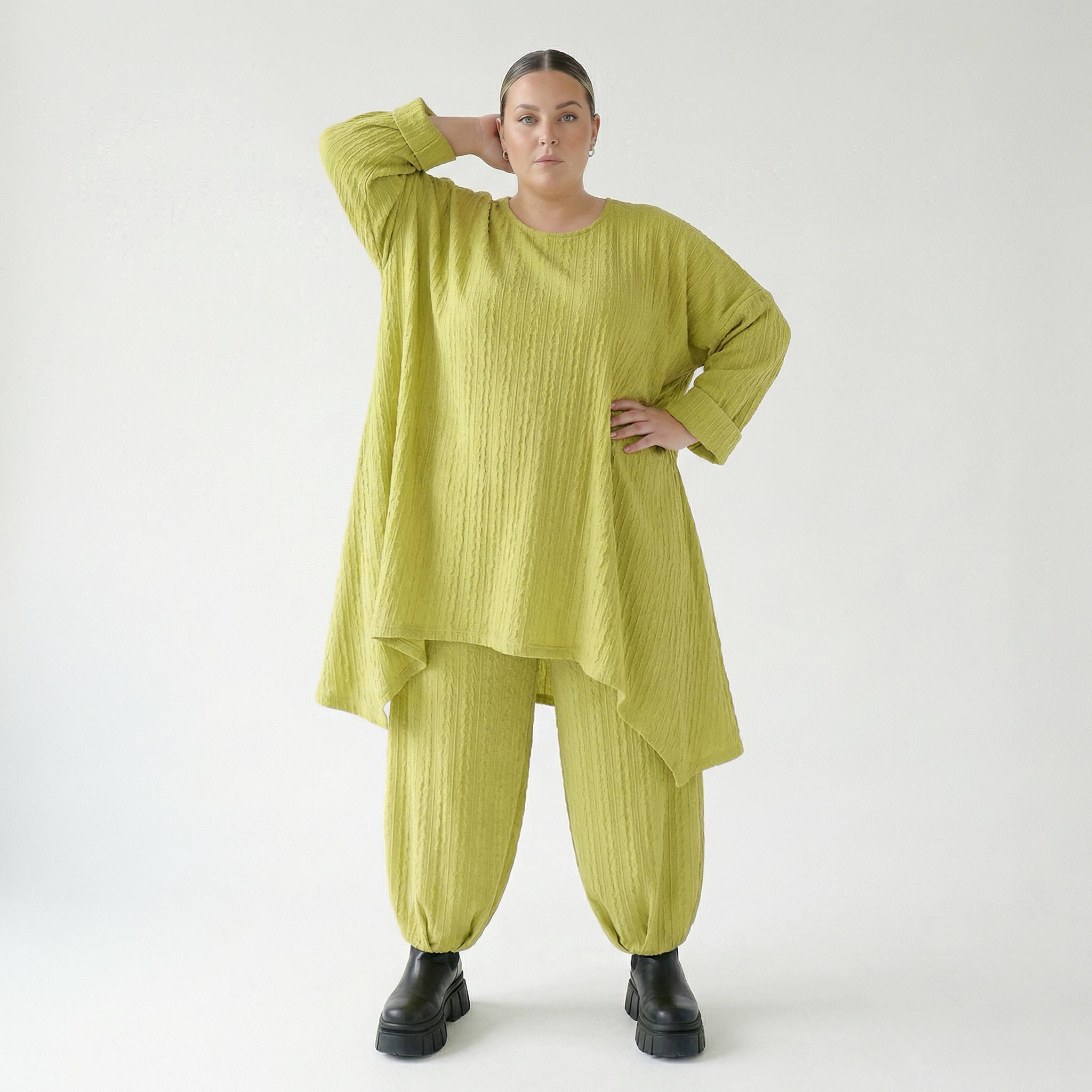 A-Form Bigshirt von AKH Fashion aus Materialmix, 1532.07014, Lime, Wellen, Ausgefallen