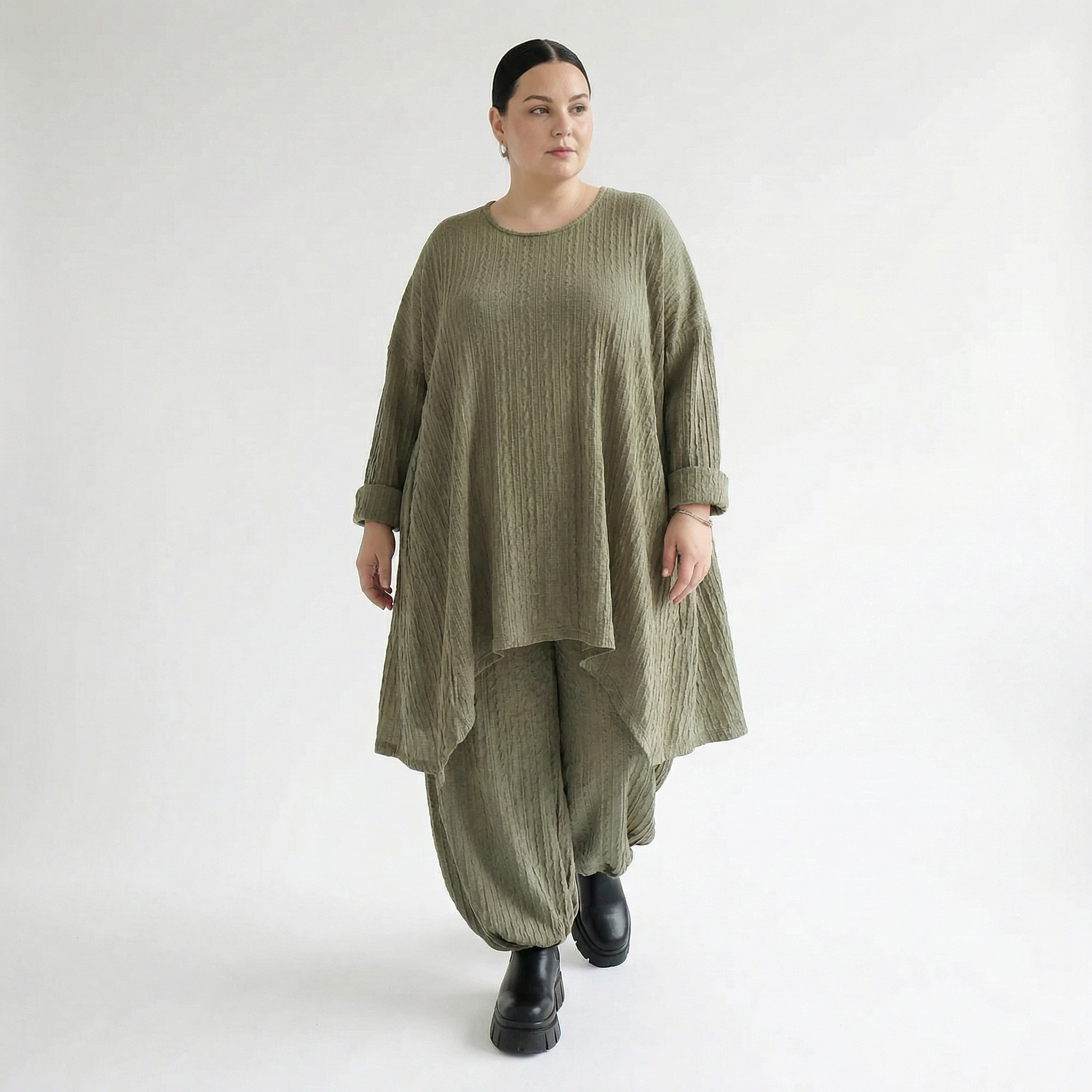 A-Form Bigshirt von AKH Fashion aus Materialmix, 1532.07014, Olive, Wellen, Ausgefallen
