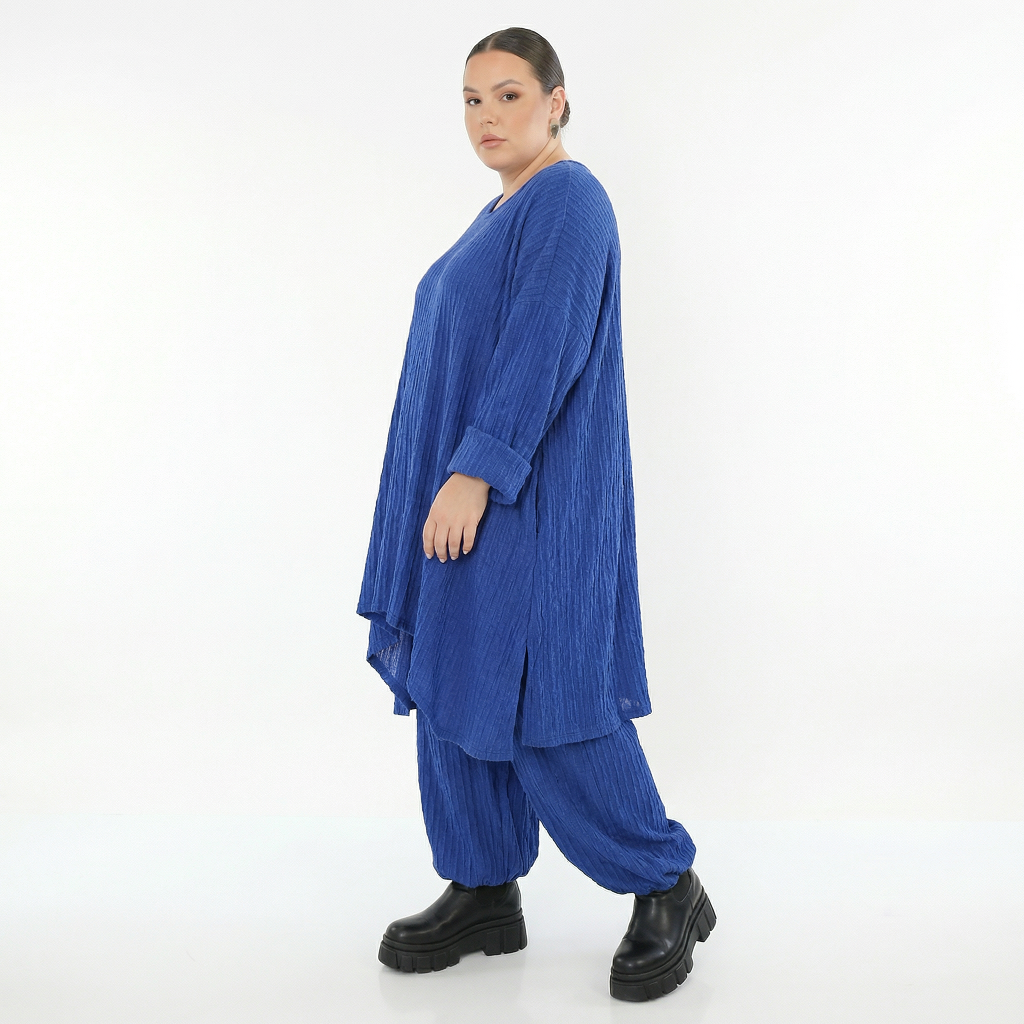 A-Form Bigshirt von AKH Fashion aus Materialmix, 1532.07014, Royalblau, Wellen, Ausgefallen