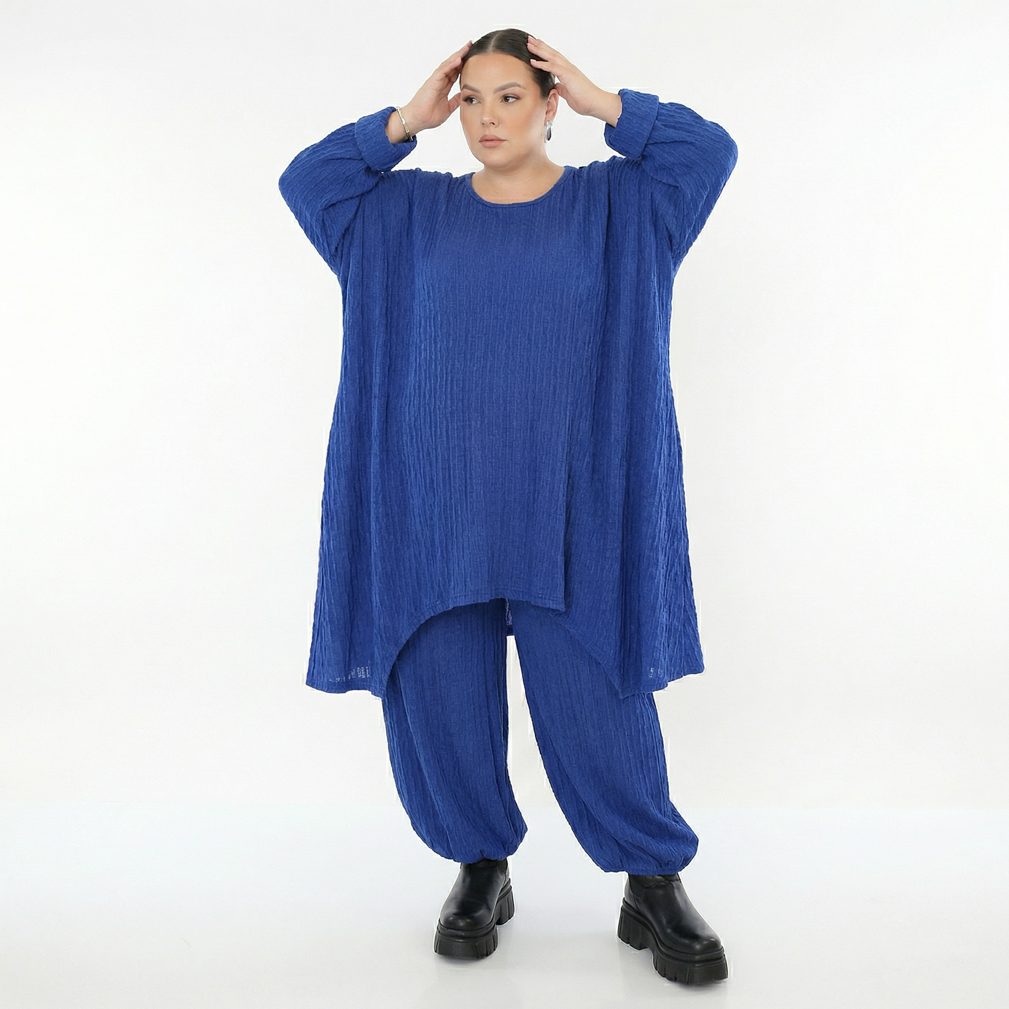 A-Form Bigshirt von AKH Fashion aus Materialmix, 1532.07014, Royalblau, Wellen, Ausgefallen