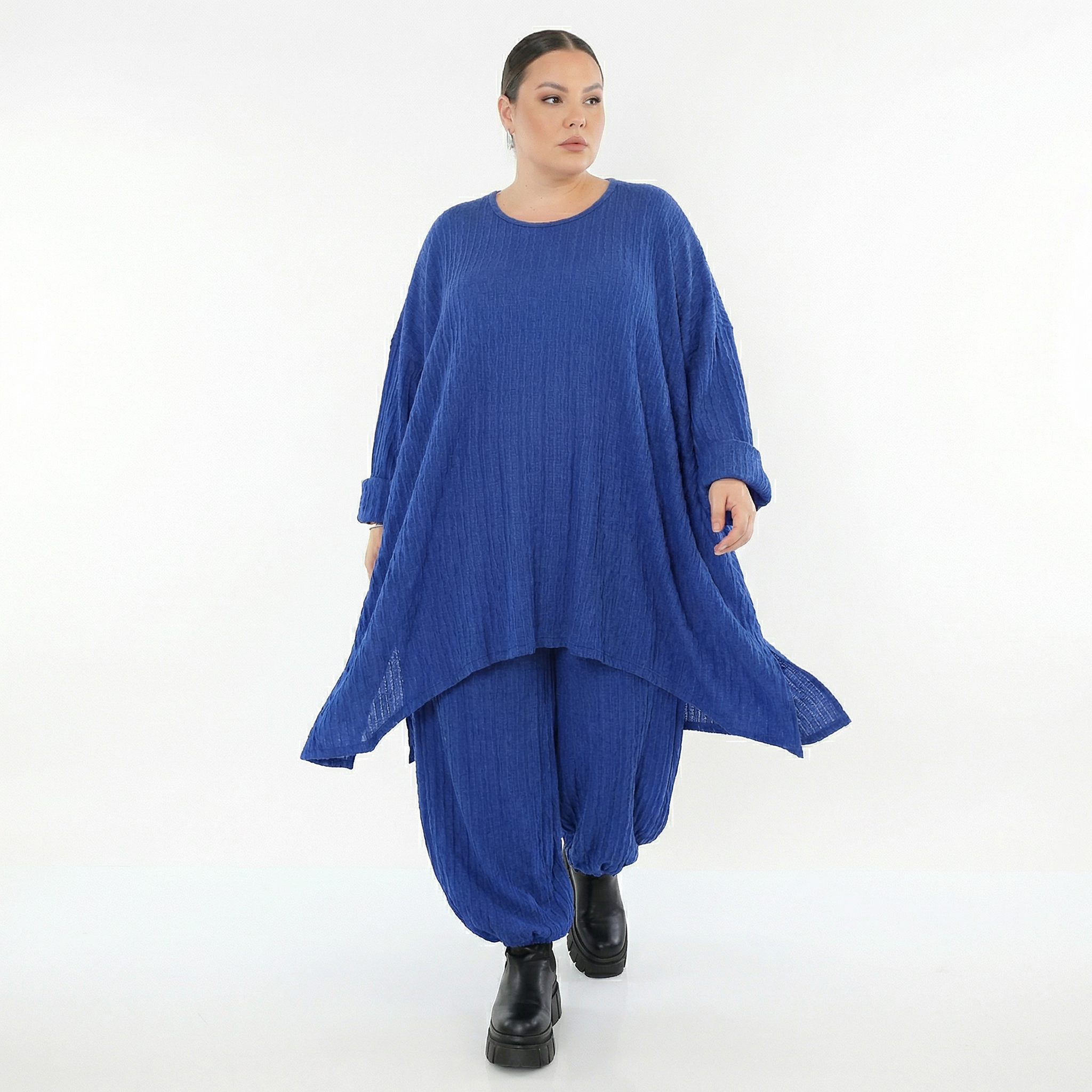 A-Form Bigshirt von AKH Fashion aus Materialmix, 1532.07014, Royalblau, Wellen, Ausgefallen