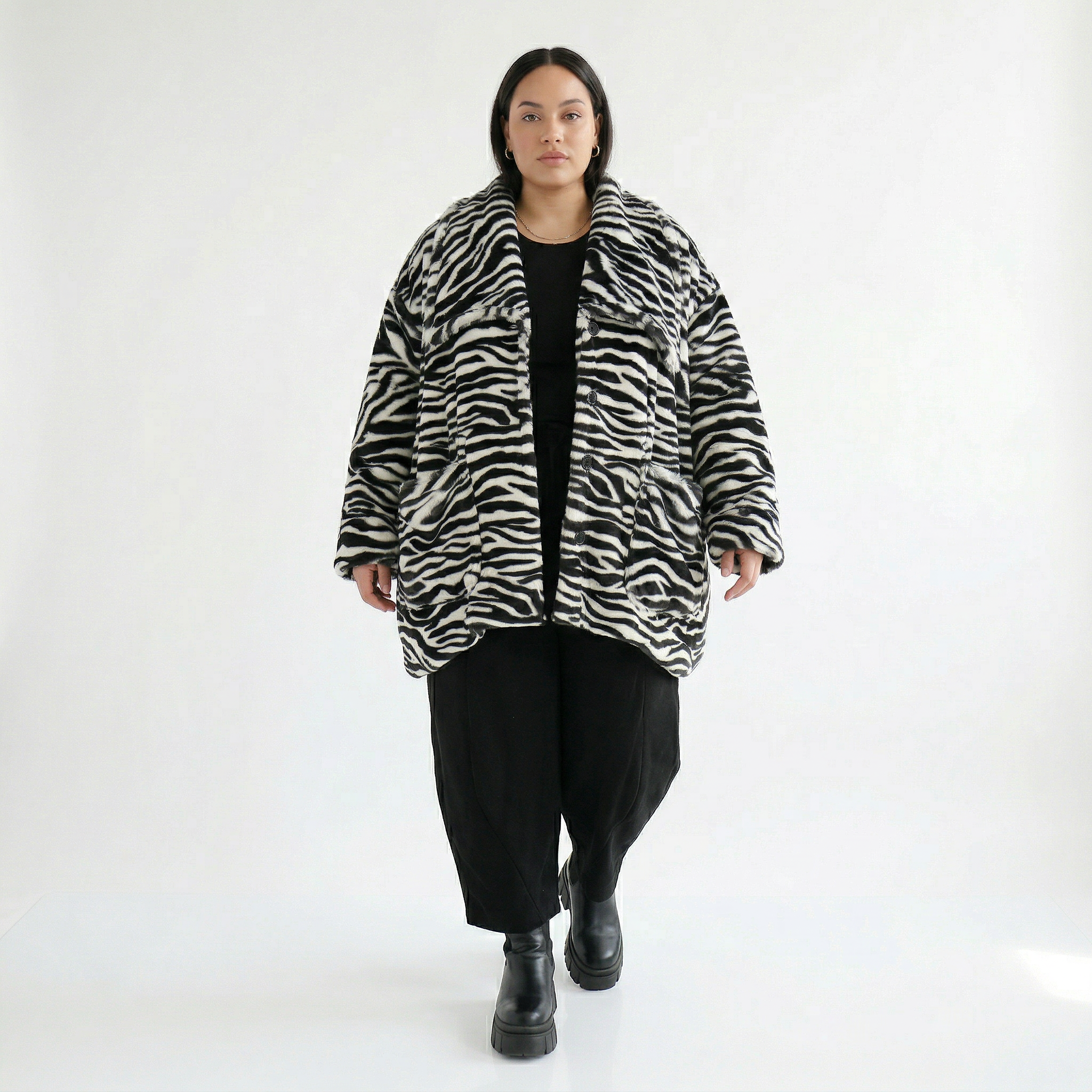 A-Form Jacke von AKH Fashion aus Polyester, 1534.06749, Schwarz/Weiß, Zebra, Ausgefallen