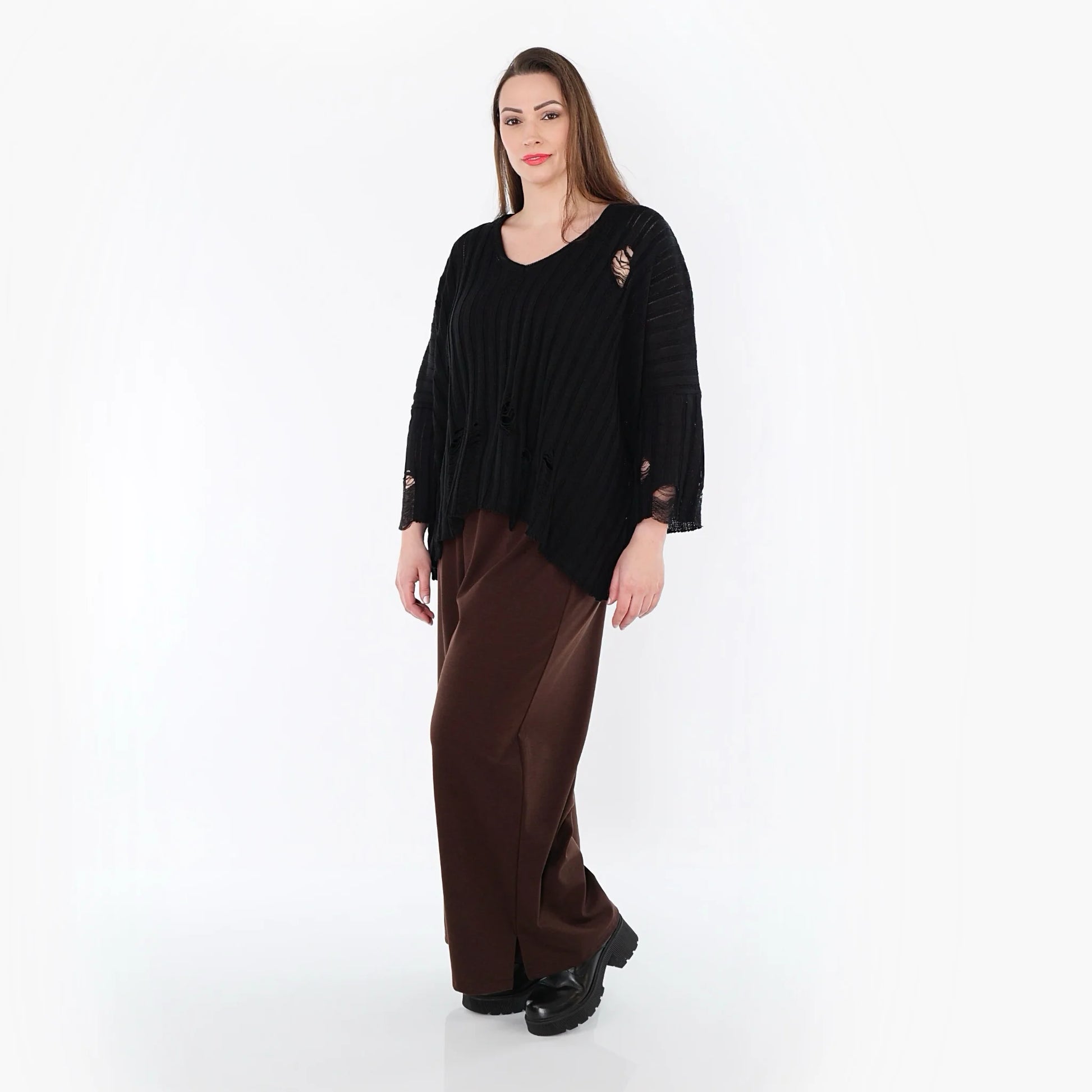  AKH Fashion Hose in gerader Form, aus Materialmix, 1536.00225, Braun, Ausgefallen, Zeitlos