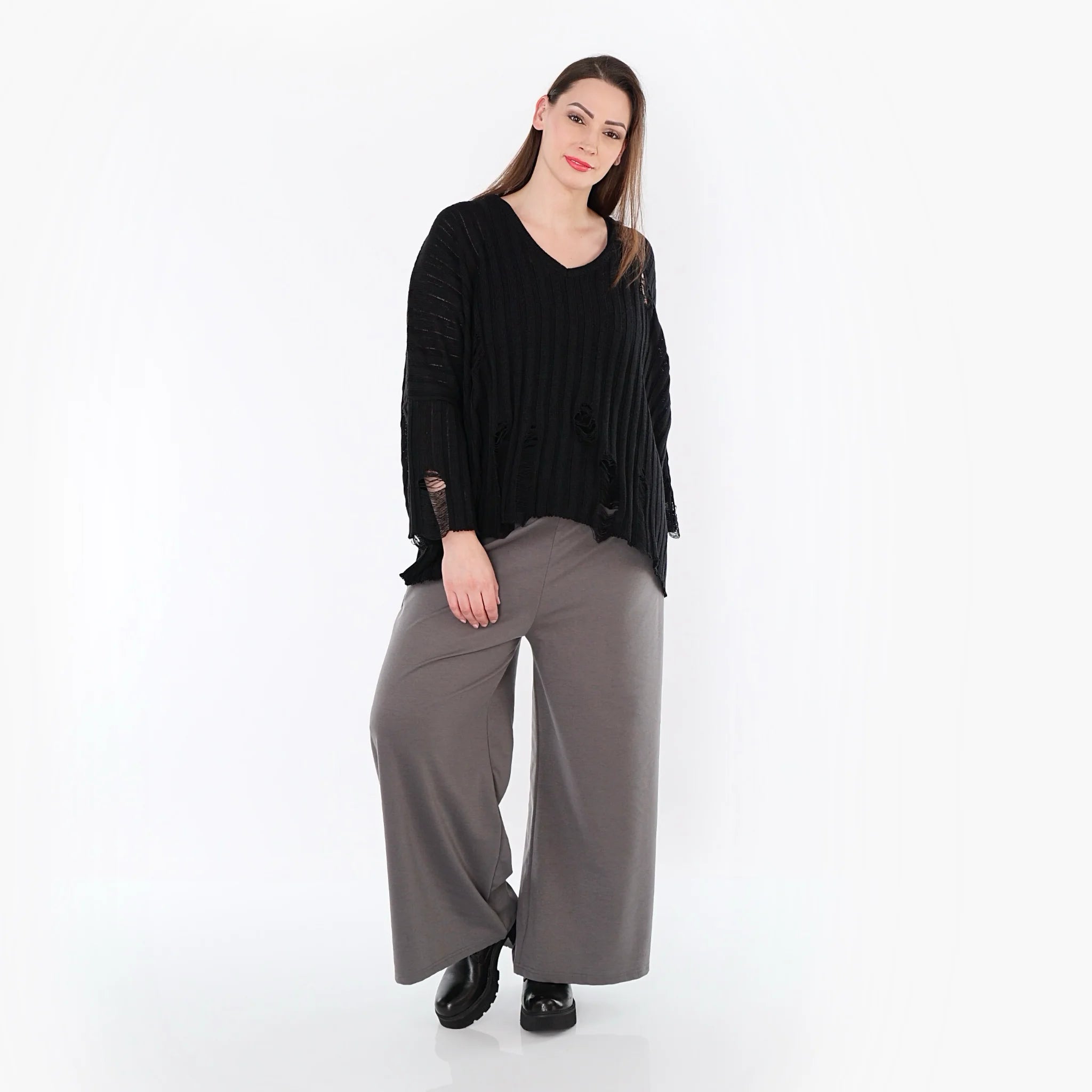  AKH Fashion Hose in gerader Form, aus Materialmix, 1536.00225, Grau, Ausgefallen, Zeitlos