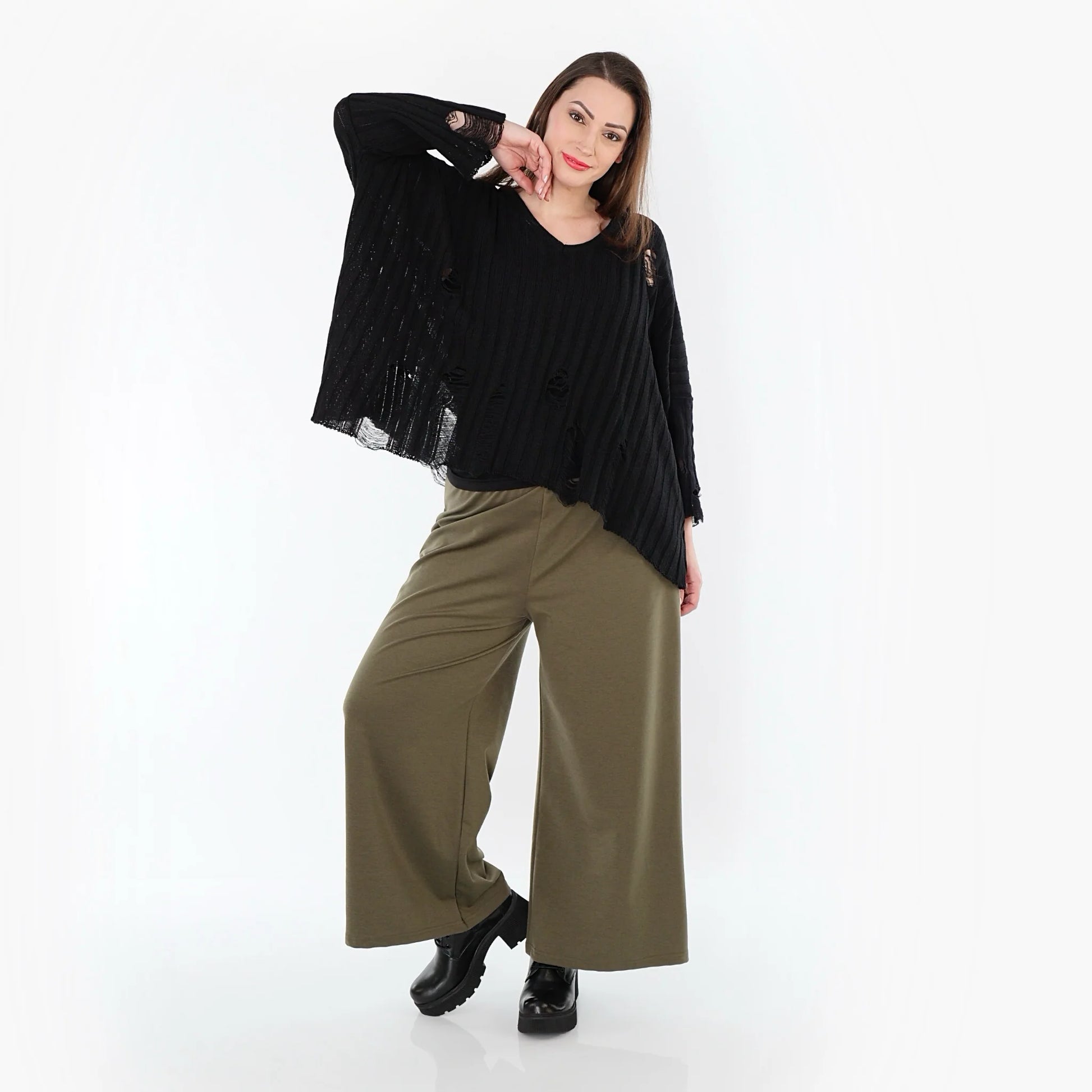  AKH Fashion Hose in gerader Form, aus Materialmix, 1536.00225, Olive, Ausgefallen, Zeitlos