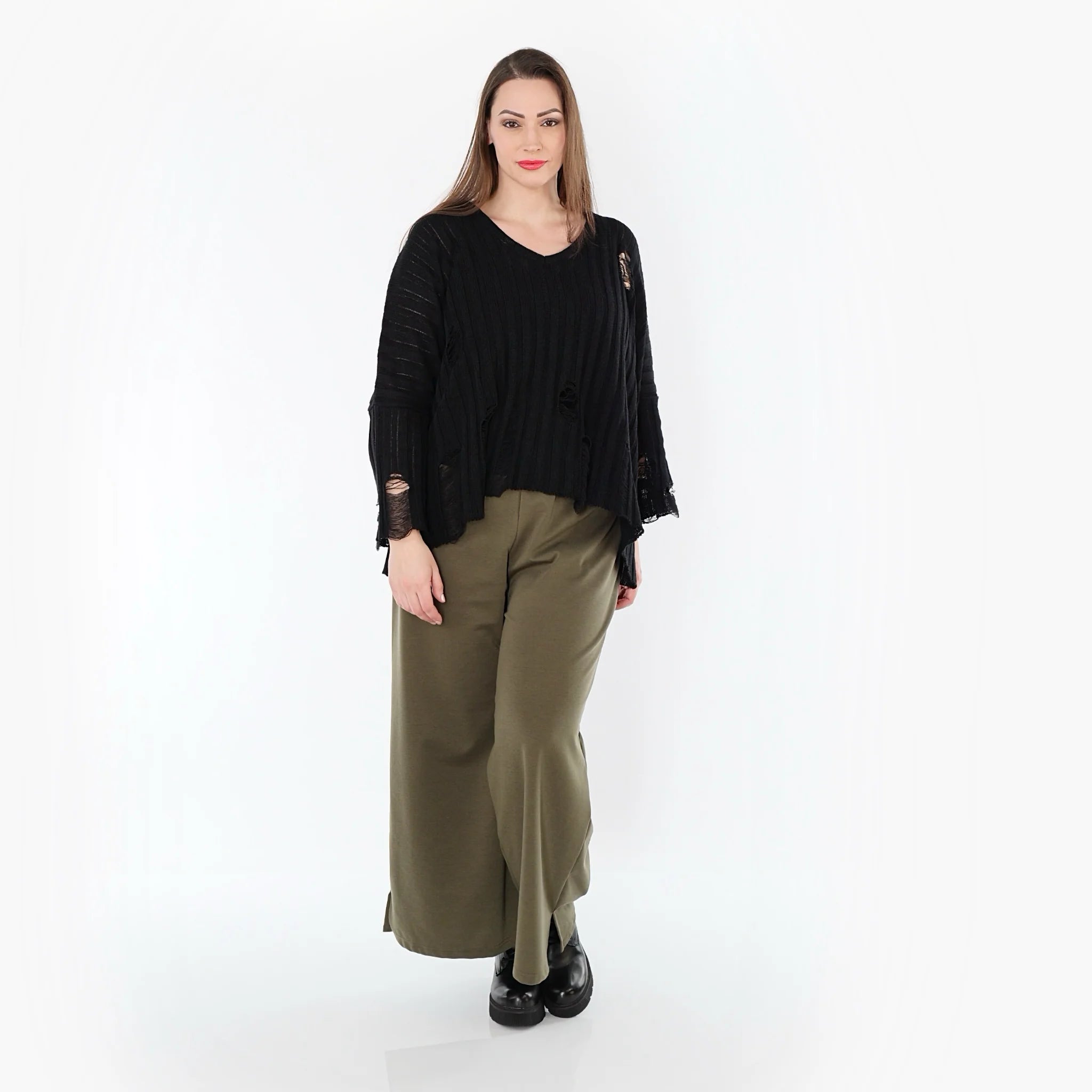  AKH Fashion Hose in gerader Form, aus Materialmix, 1536.00225, Olive, Ausgefallen, Zeitlos