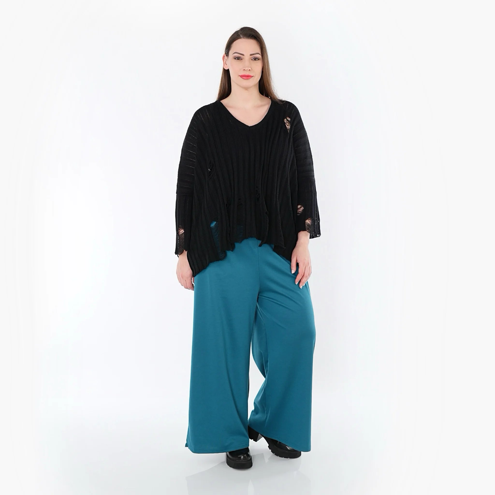  AKH Fashion Hose in gerader Form, aus Materialmix, 1536.00225, Petrol, Ausgefallen, Schick