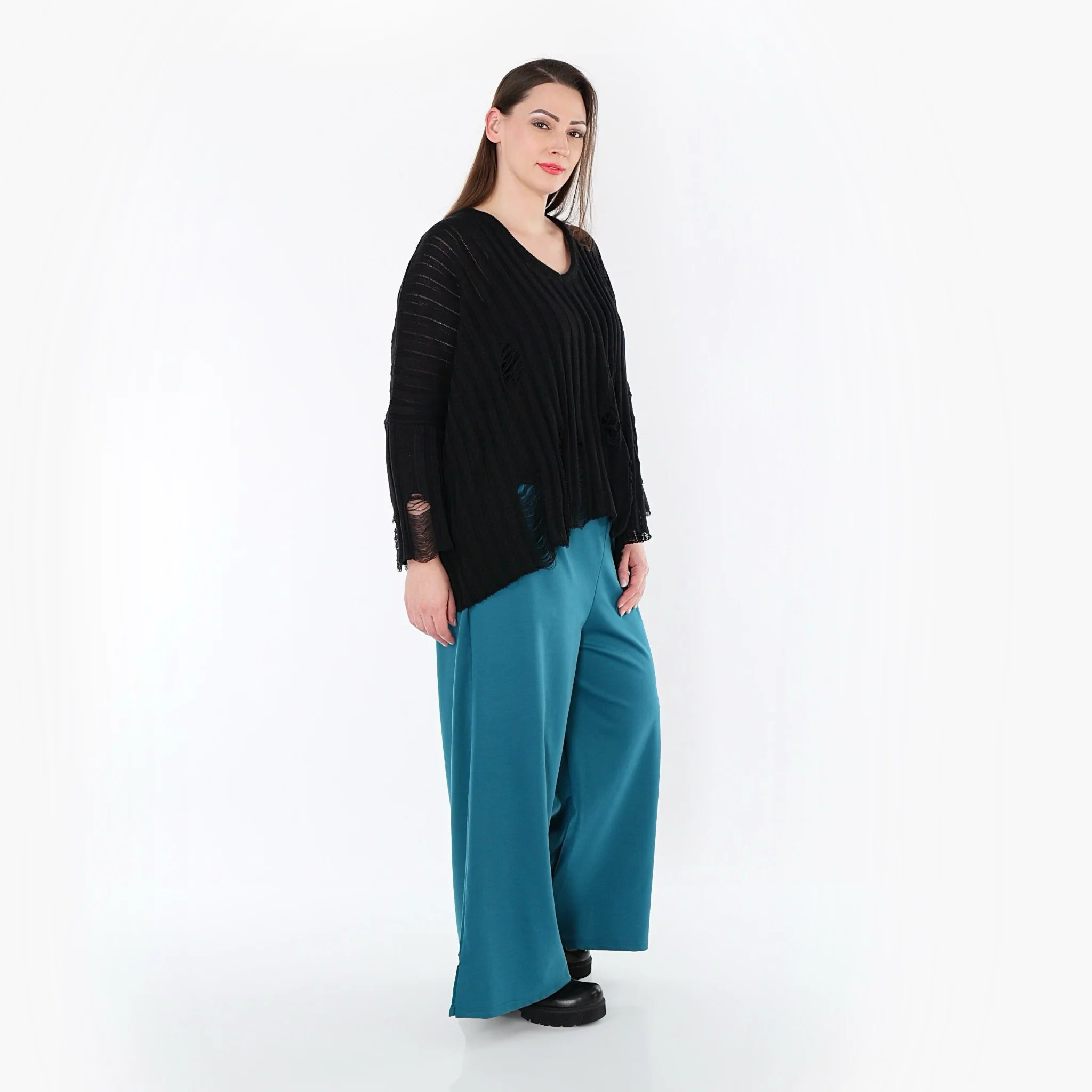  AKH Fashion Hose in gerader Form, aus Materialmix, 1536.00225, Petrol, Ausgefallen, Schick