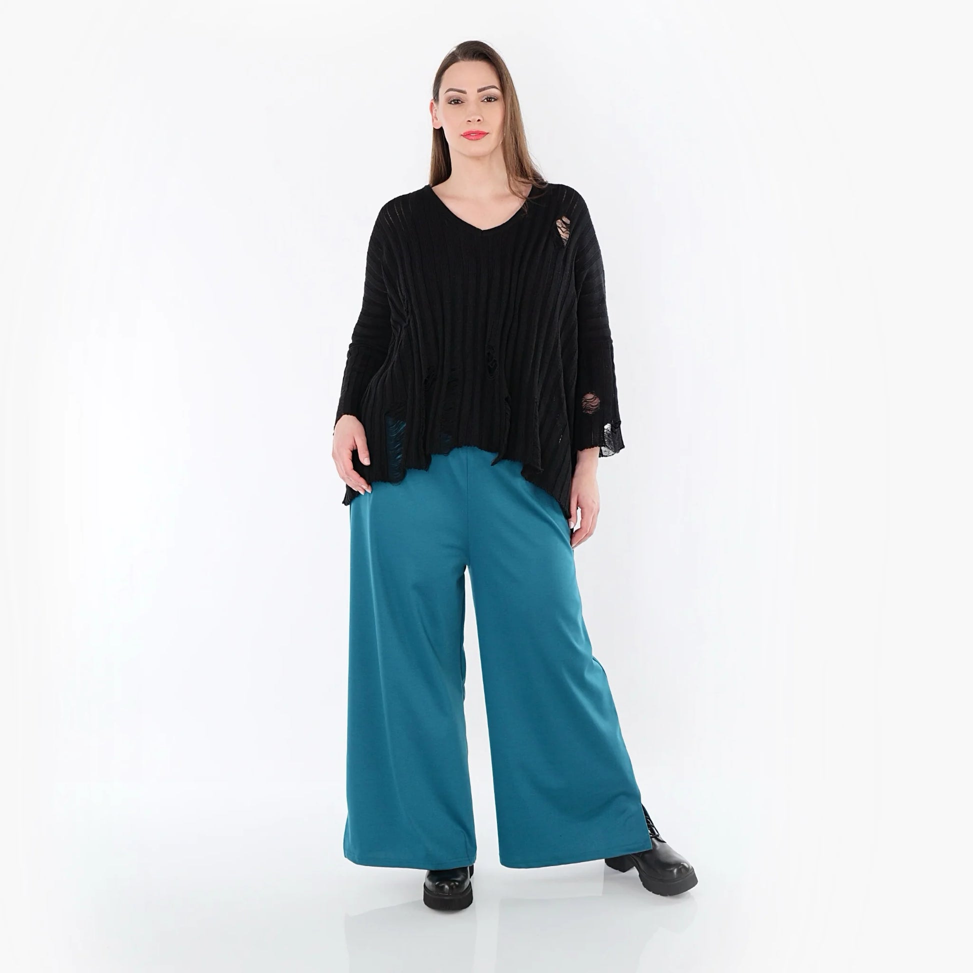  AKH Fashion Hose in gerader Form, aus Materialmix, 1536.00225, Petrol, Ausgefallen, Schick