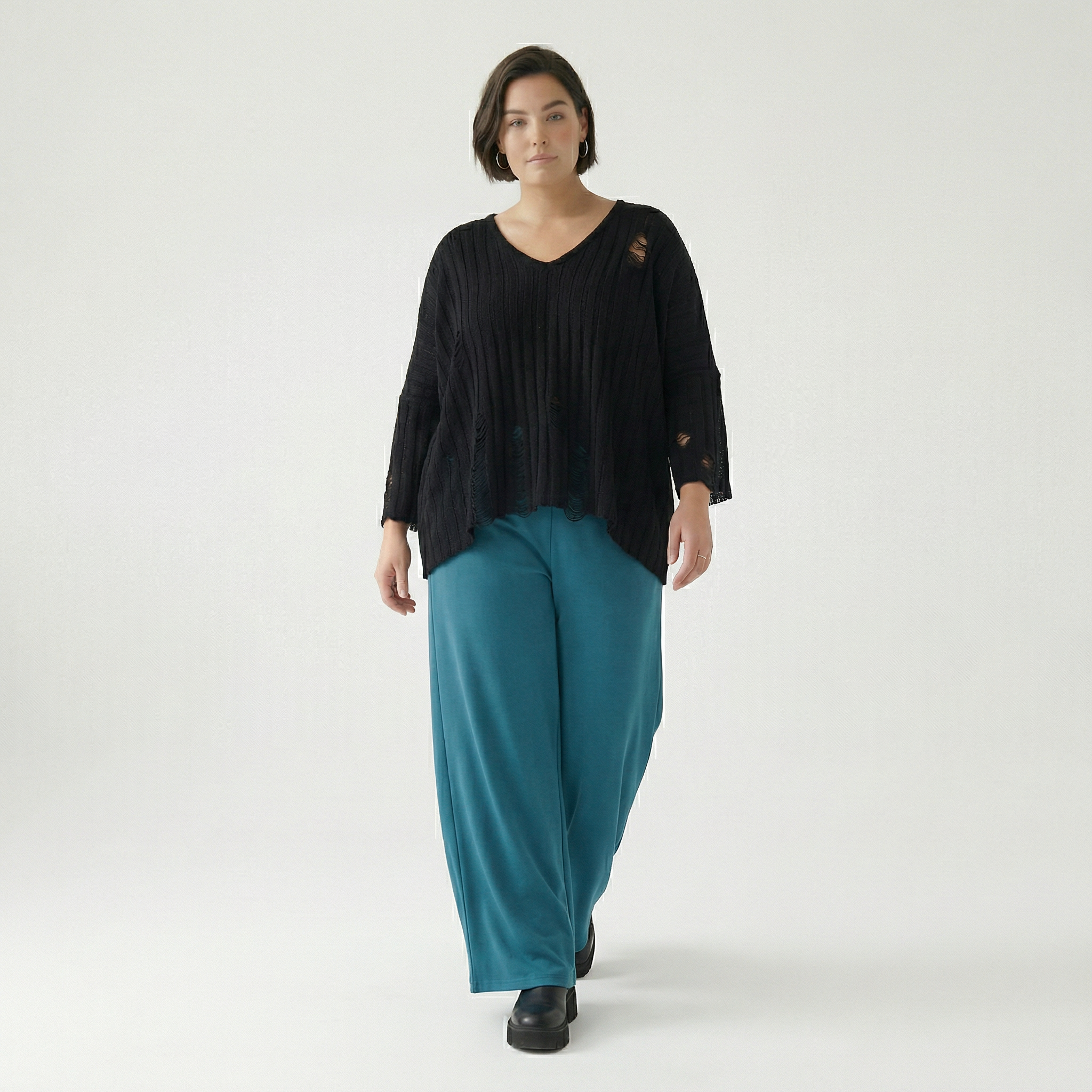  AKH Fashion Hose in gerader Form, aus Materialmix, 1536.00225, Petrol, Ausgefallen, Schick