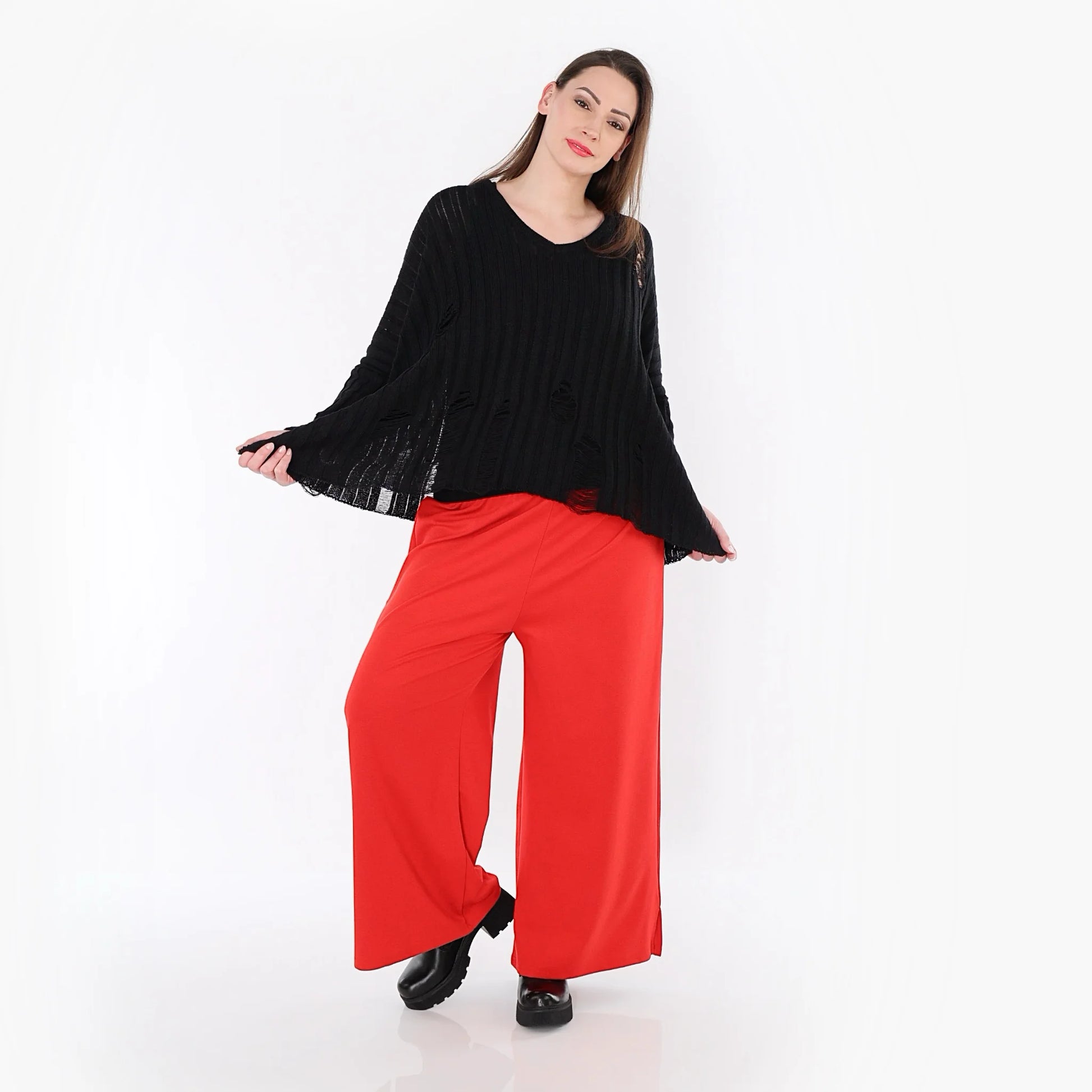  AKH Fashion Hose in gerader Form, aus Materialmix, 1536.00225, Rot, Ausgefallen, Zeitlos