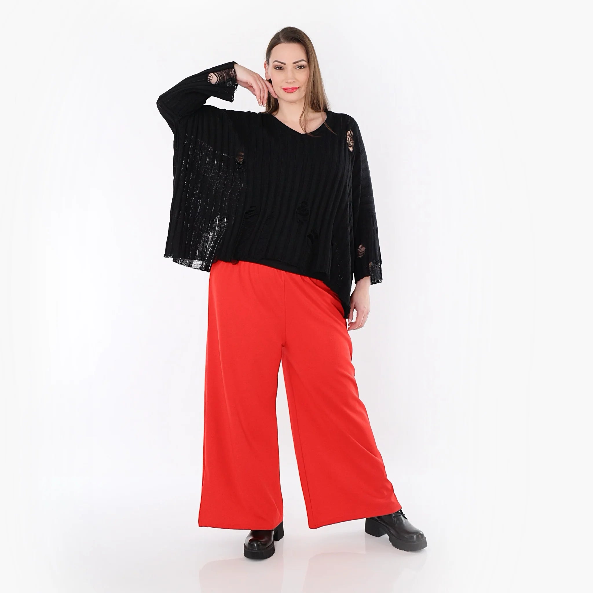  AKH Fashion Hose in gerader Form, aus Materialmix, 1536.00225, Rot, Ausgefallen, Zeitlos