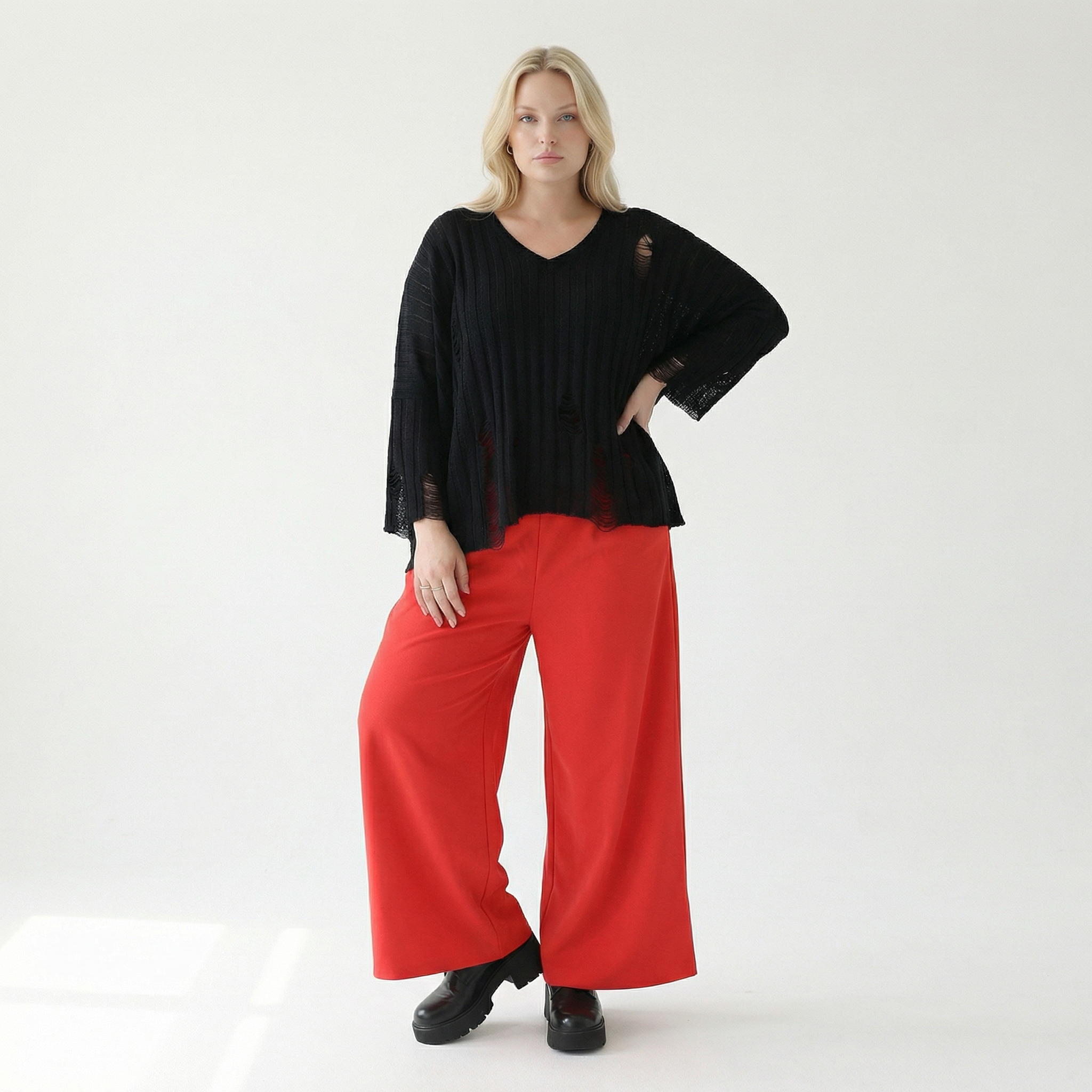 AKH Fashion Hose in gerader Form, aus Materialmix, 1536.00225, Rot, Ausgefallen, Zeitlos