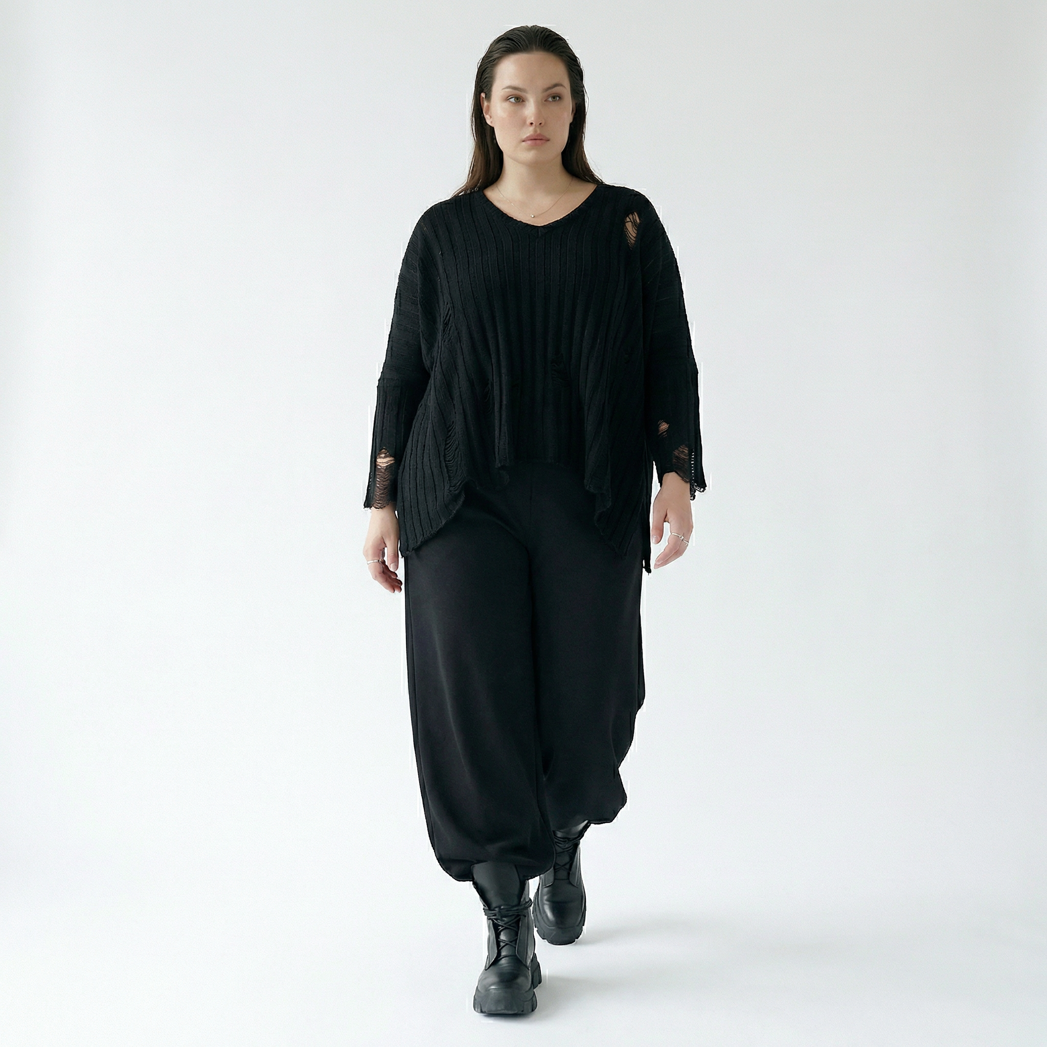  AKH Fashion Hose in gerader Form, aus Materialmix, 1536.00225, Schwarz, Ausgefallen