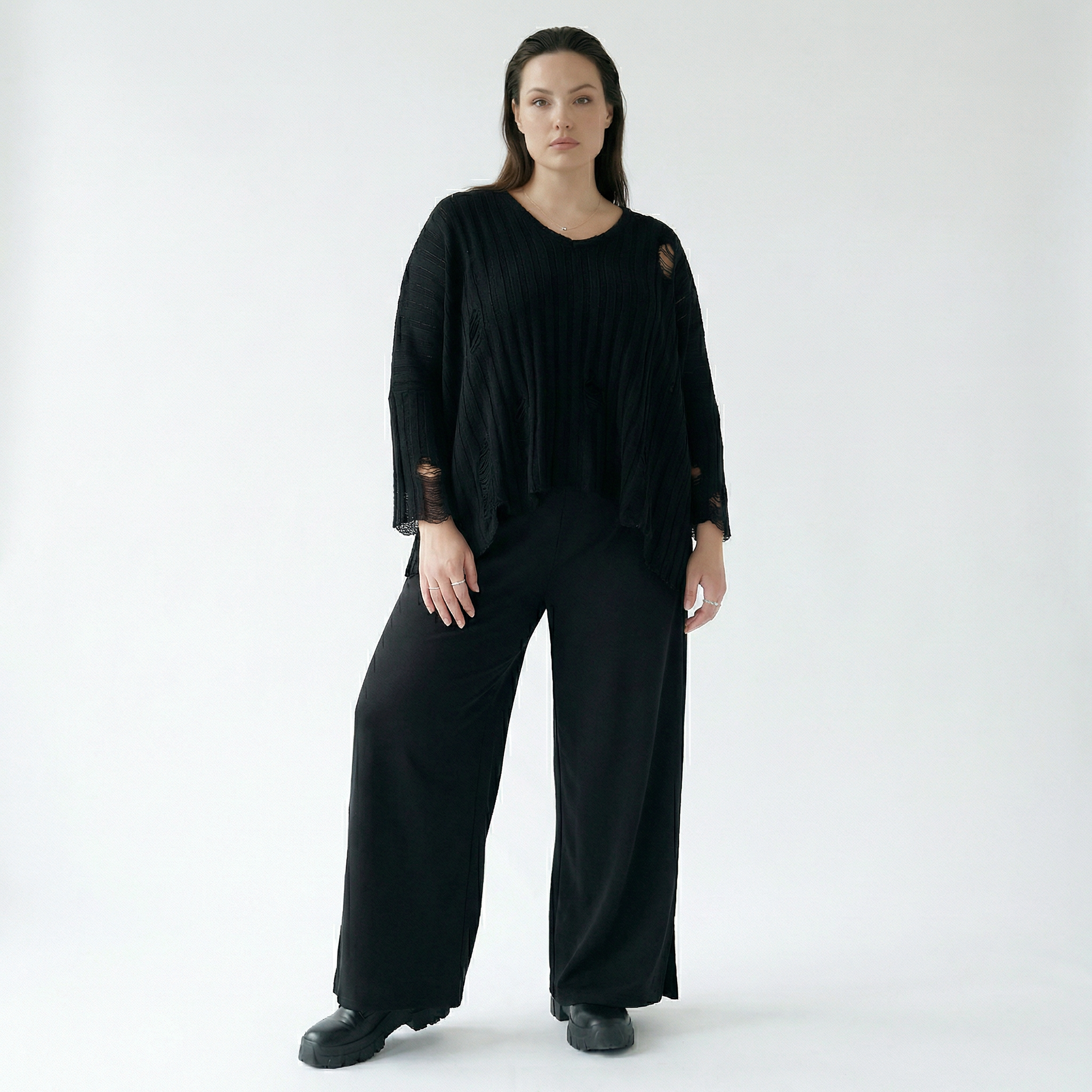  AKH Fashion Hose in gerader Form, aus Materialmix, 1536.00225, Schwarz, Ausgefallen