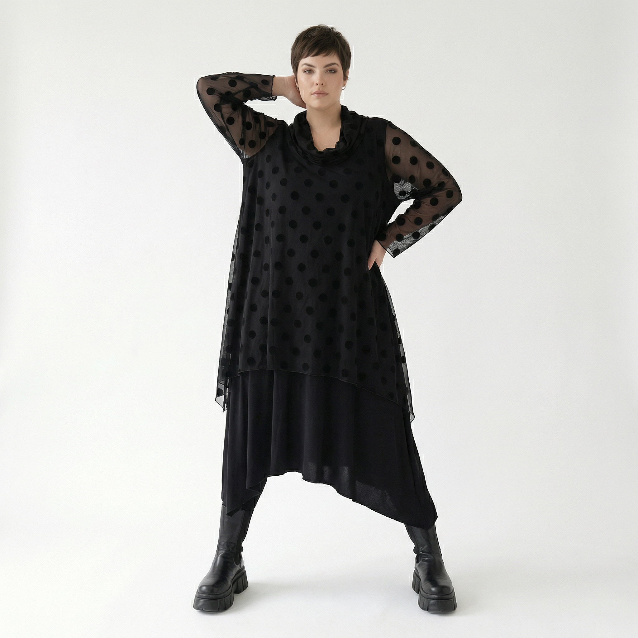  A-Form Bigshirt von AKH Fashion aus Polyester, 1544.03371, Schwarz, Punkte, Ausgefallen