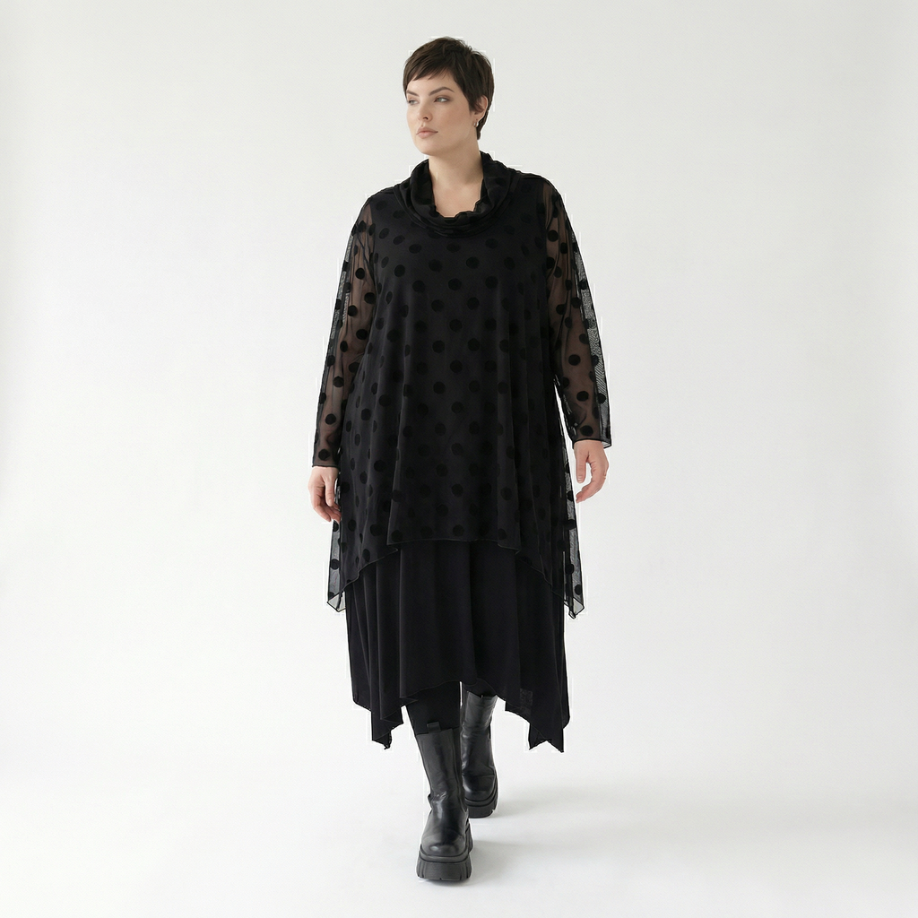  A-Form Bigshirt von AKH Fashion aus Polyester, 1544.03371, Schwarz, Punkte, Ausgefallen