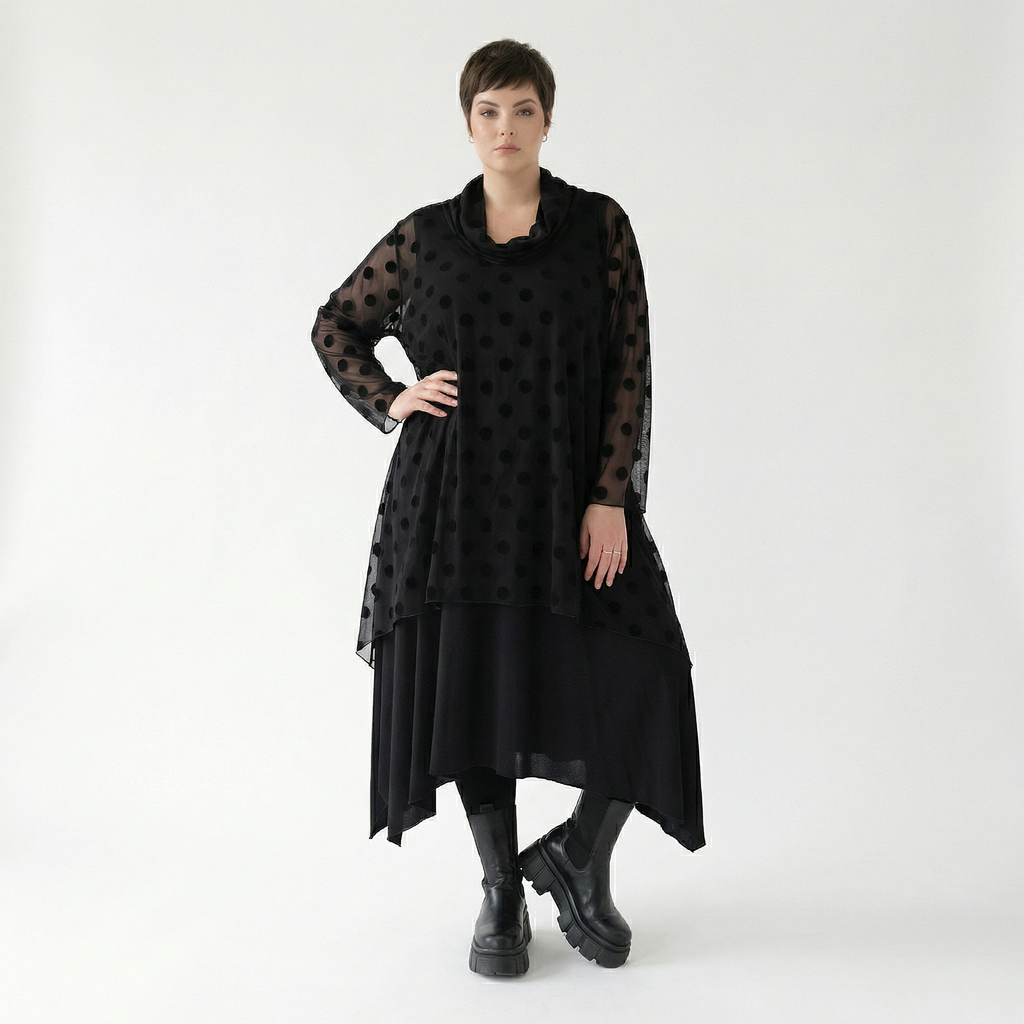  A-Form Bigshirt von AKH Fashion aus Polyester, 1544.03371, Schwarz, Punkte, Ausgefallen