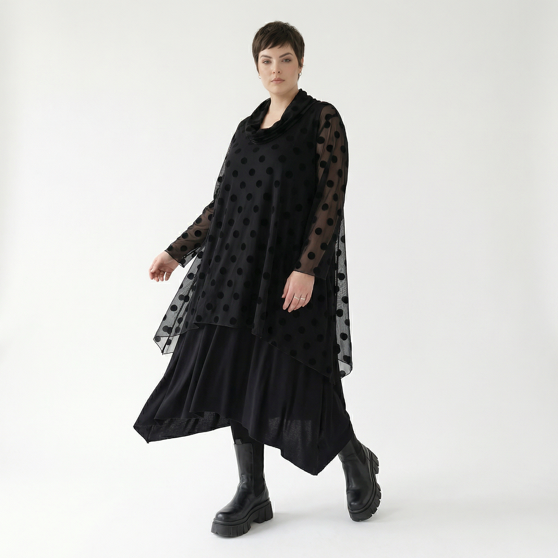  A-Form Bigshirt von AKH Fashion aus Polyester, 1544.03371, Schwarz, Punkte, Ausgefallen