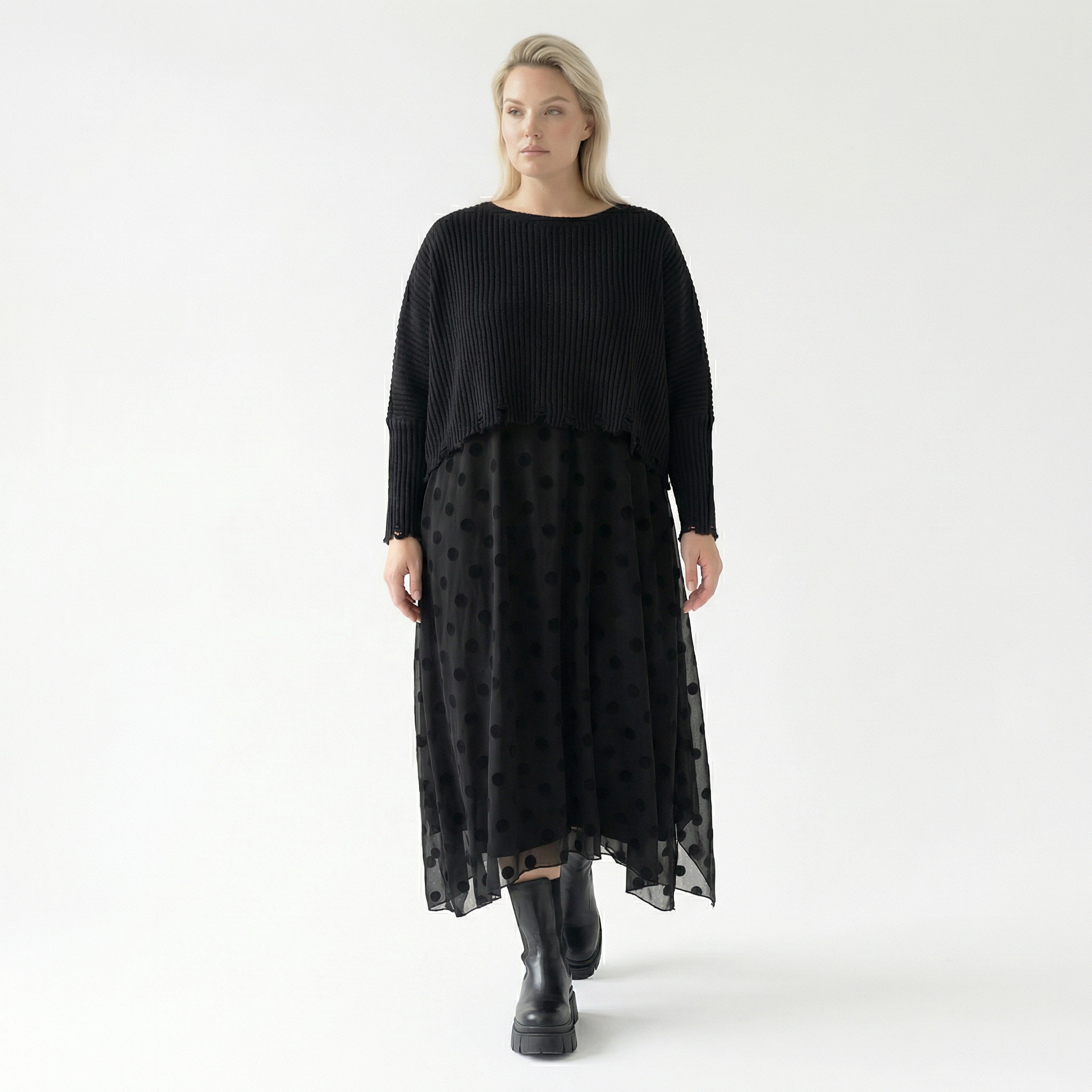  A-Form Tunika von AKH Fashion aus Polyester, 1544.05927, Schwarz, Punkte, Ausgefallen