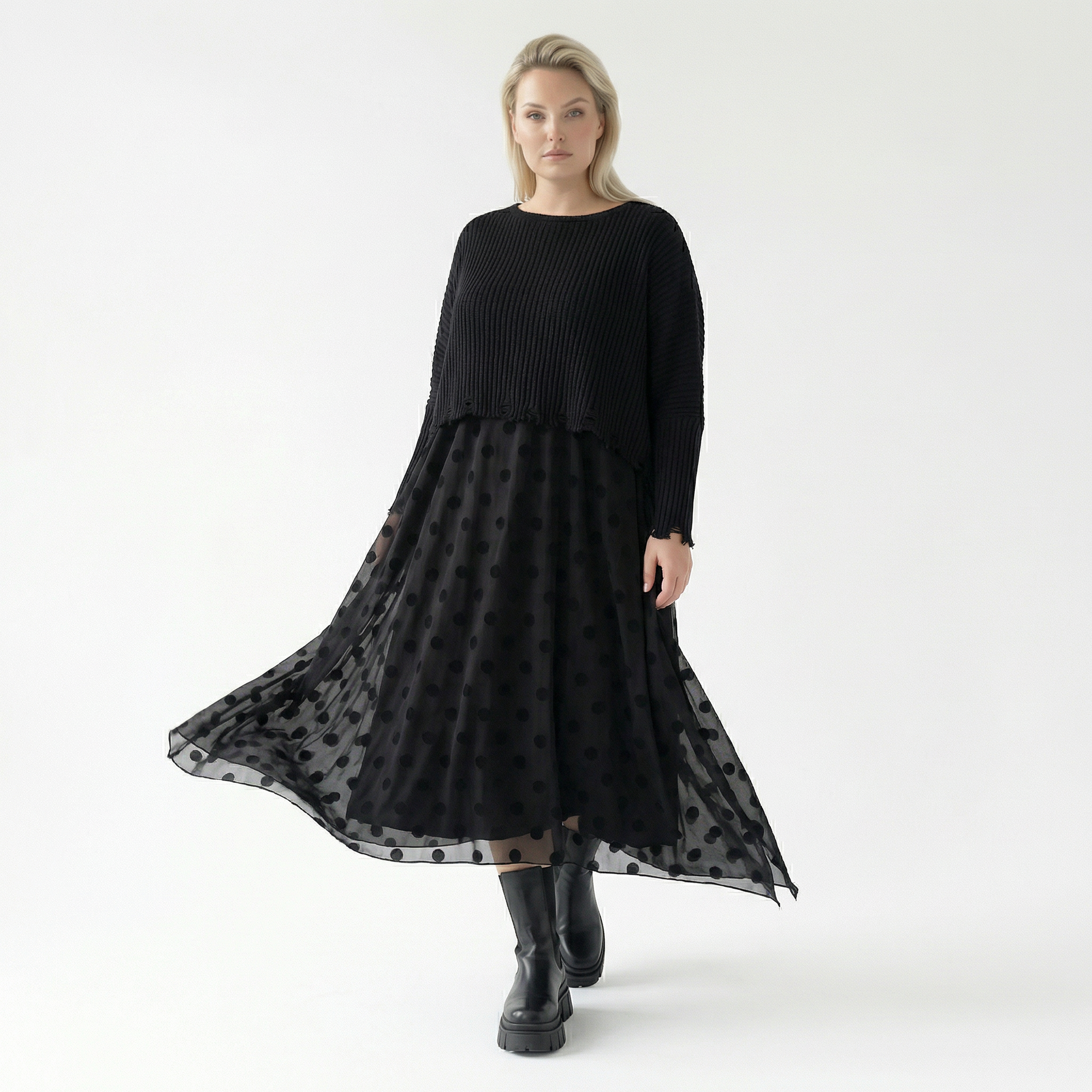  A-Form Tunika von AKH Fashion aus Polyester, 1544.05927, Schwarz, Punkte, Ausgefallen