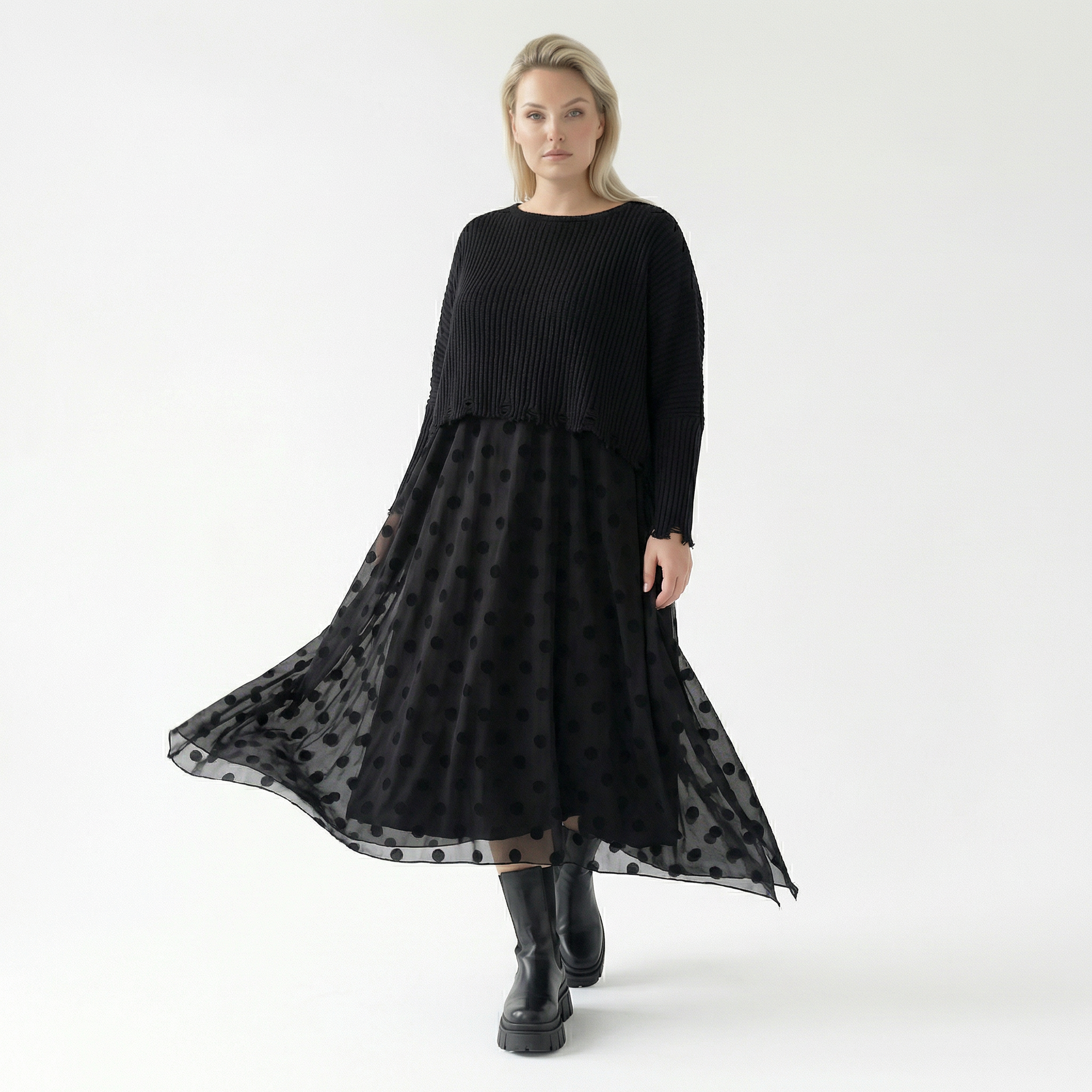 A-Form Tunika von AKH Fashion aus Polyester, 1544.05927, Schwarz, Punkte, Ausgefallen